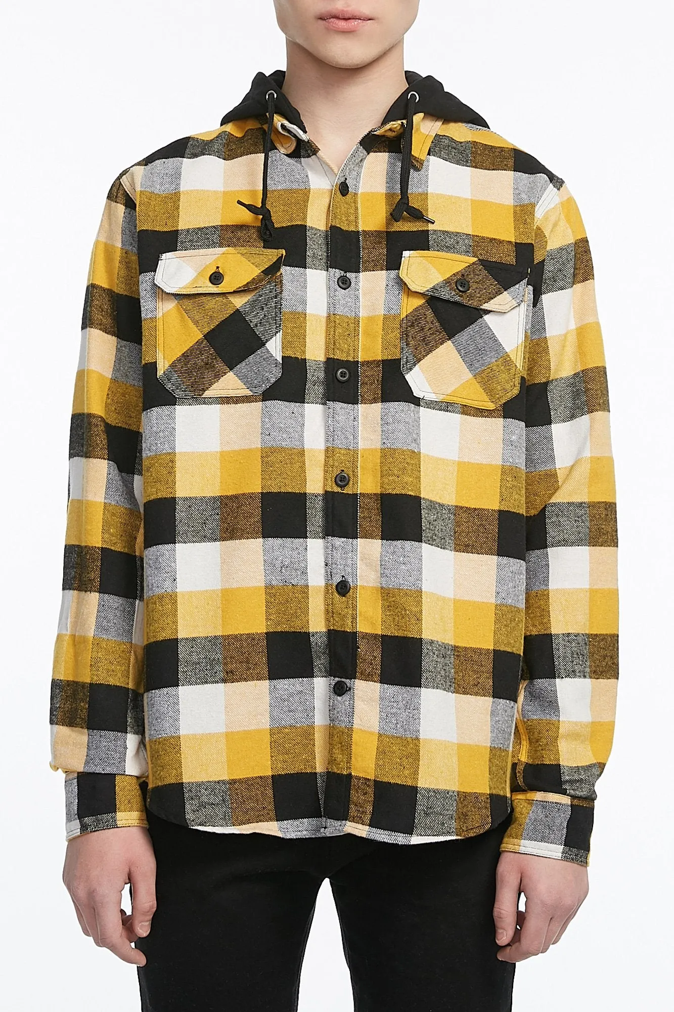 Guys Hooded Flannel Plaid Shirt