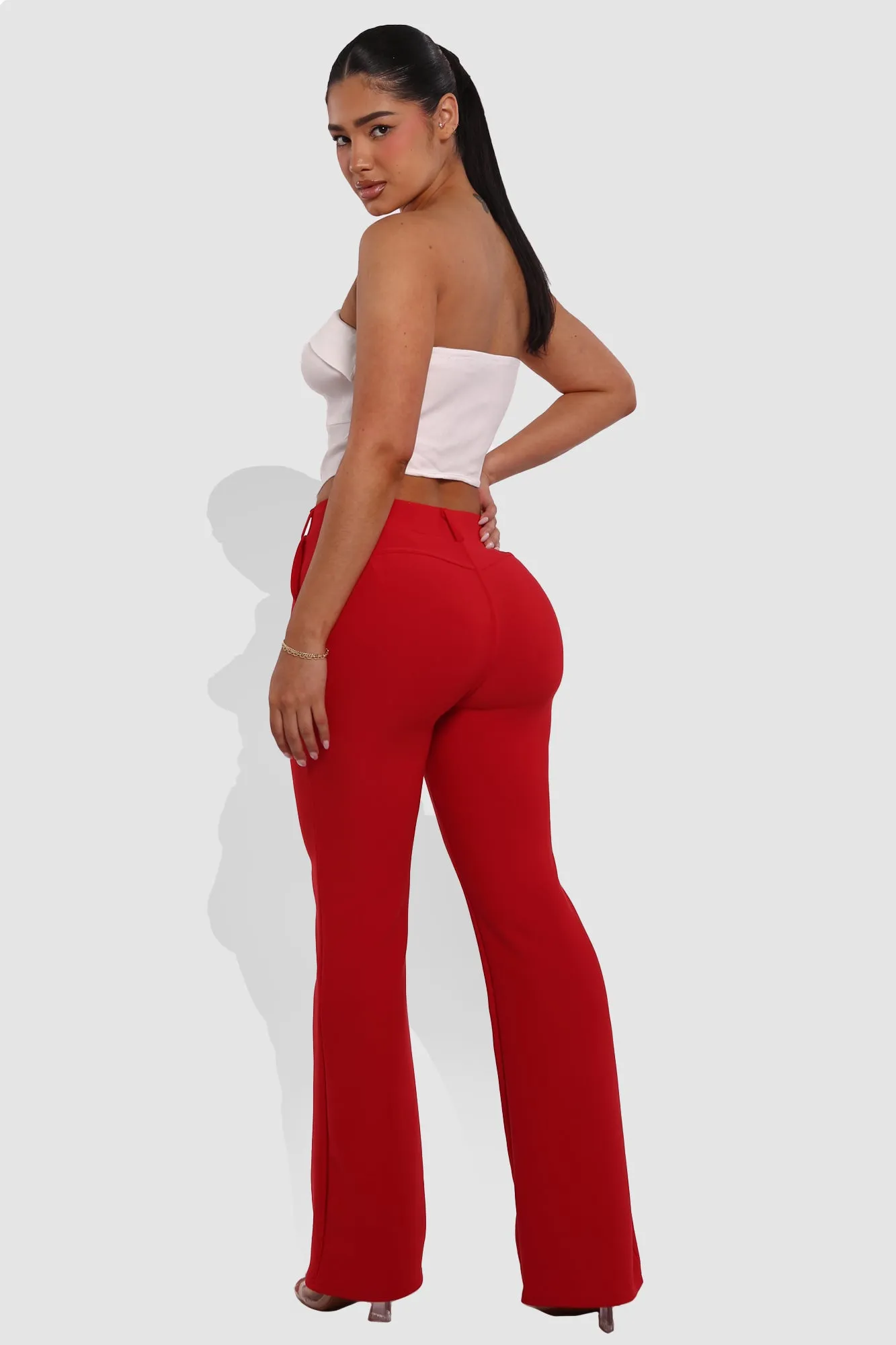 High Rise Pull On Sculpting Flare Pants - Vermilion