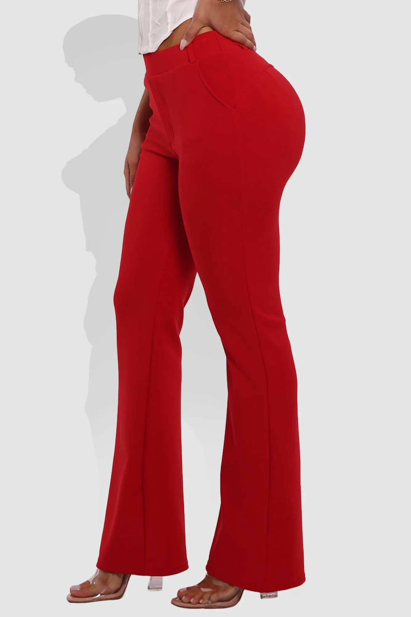 High Rise Pull On Sculpting Flare Pants - Vermilion