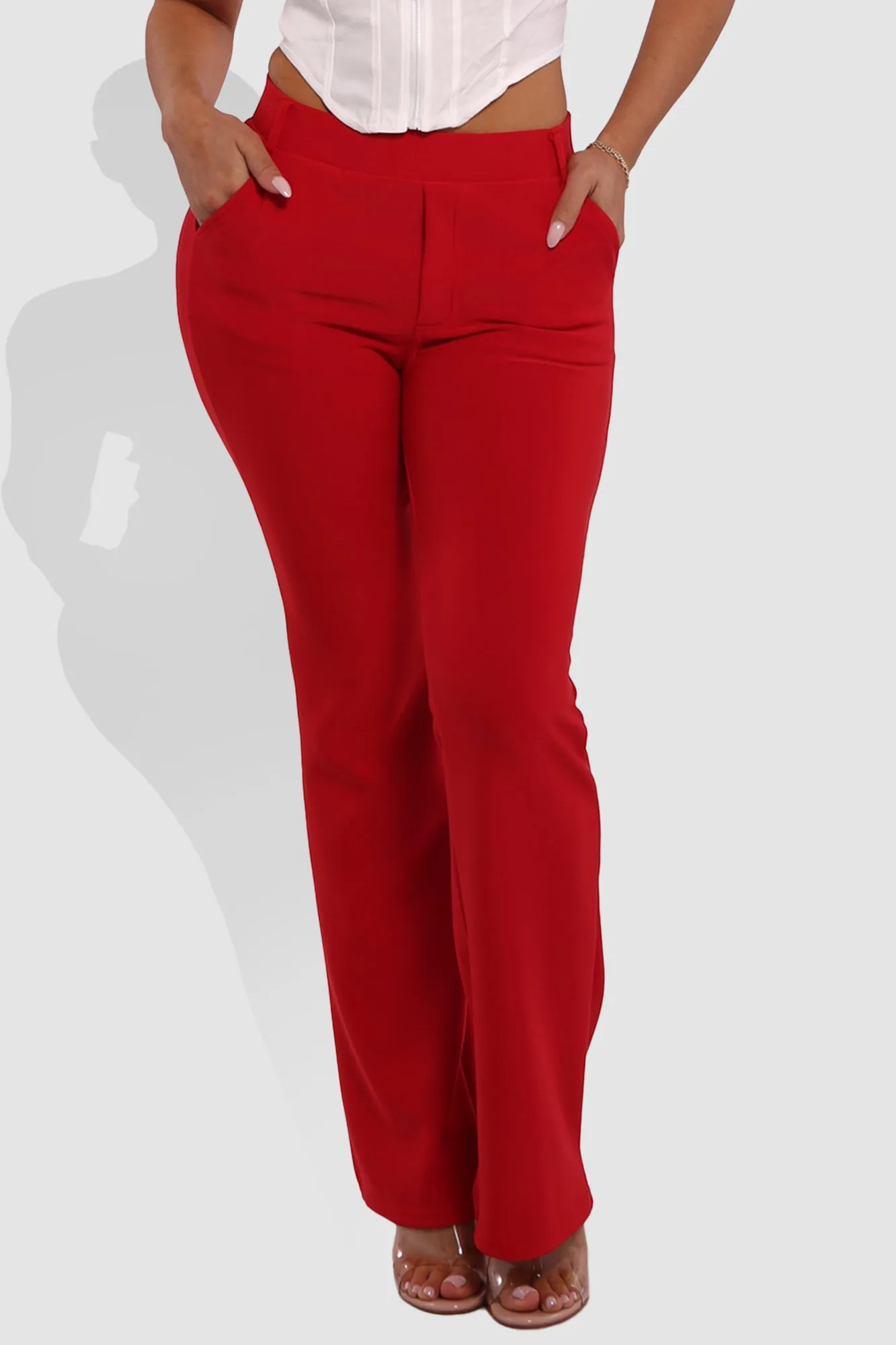 High Rise Pull On Sculpting Flare Pants - Vermilion