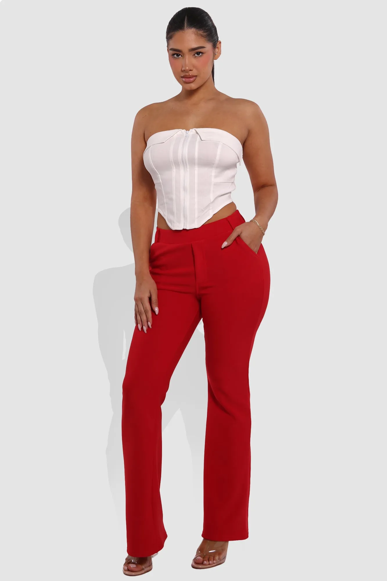 High Rise Pull On Sculpting Flare Pants - Vermilion