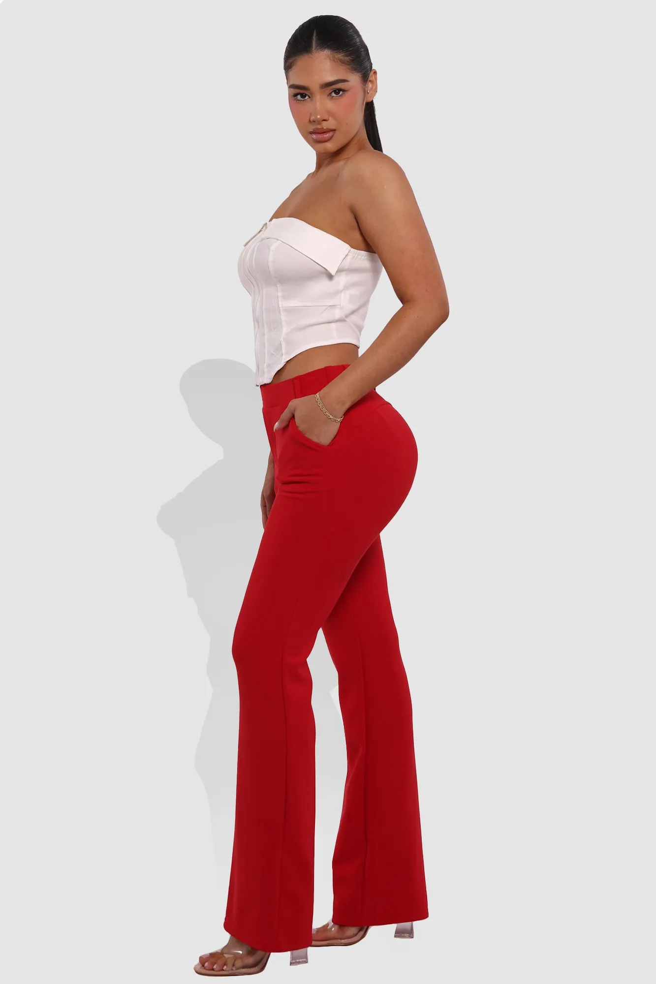 High Rise Pull On Sculpting Flare Pants - Vermilion