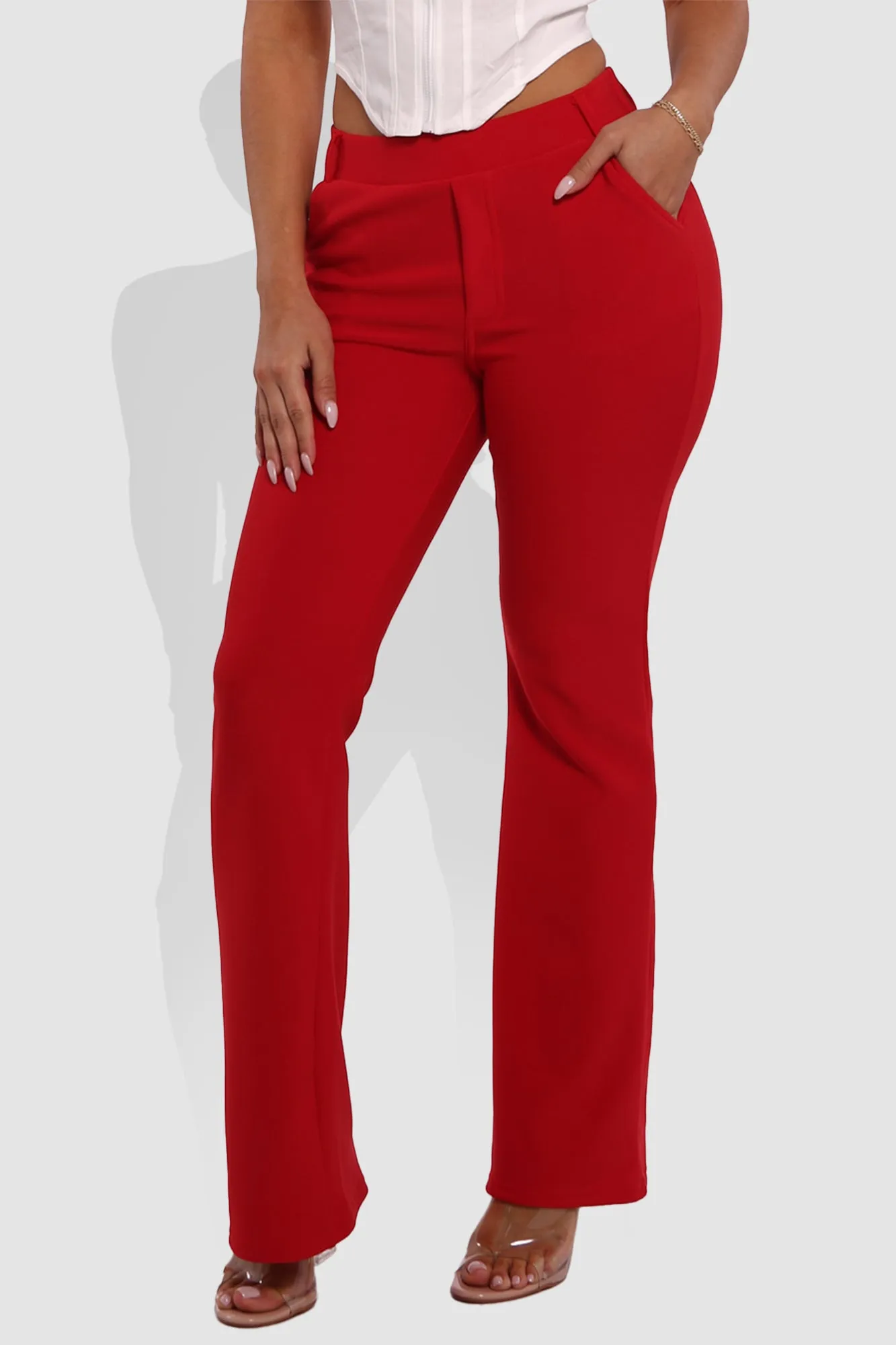 High Rise Pull On Sculpting Flare Pants - Vermilion