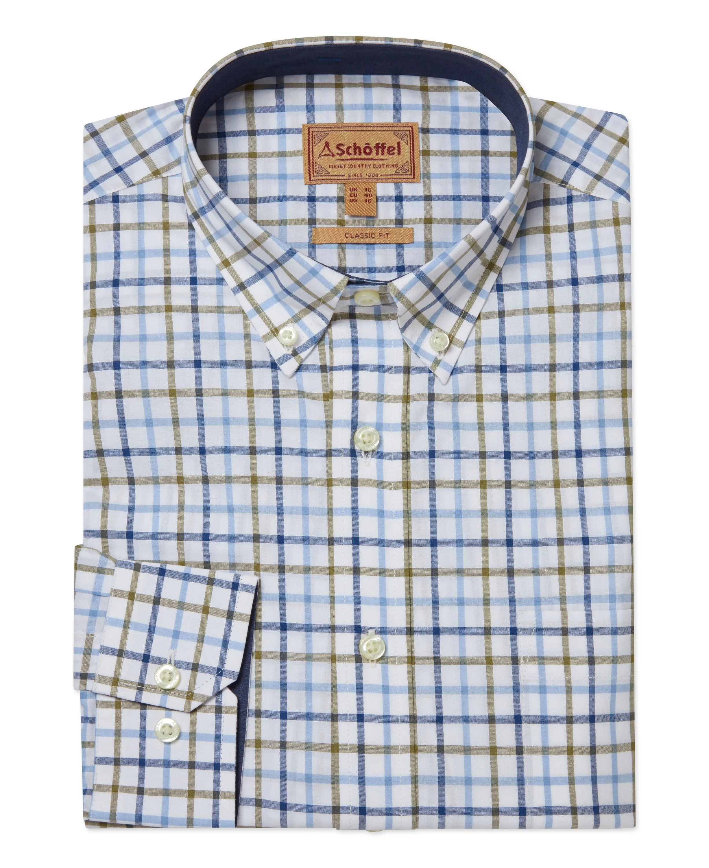 Holkham Classic Shirt - French Navy/Light Khaki/Sky Blue