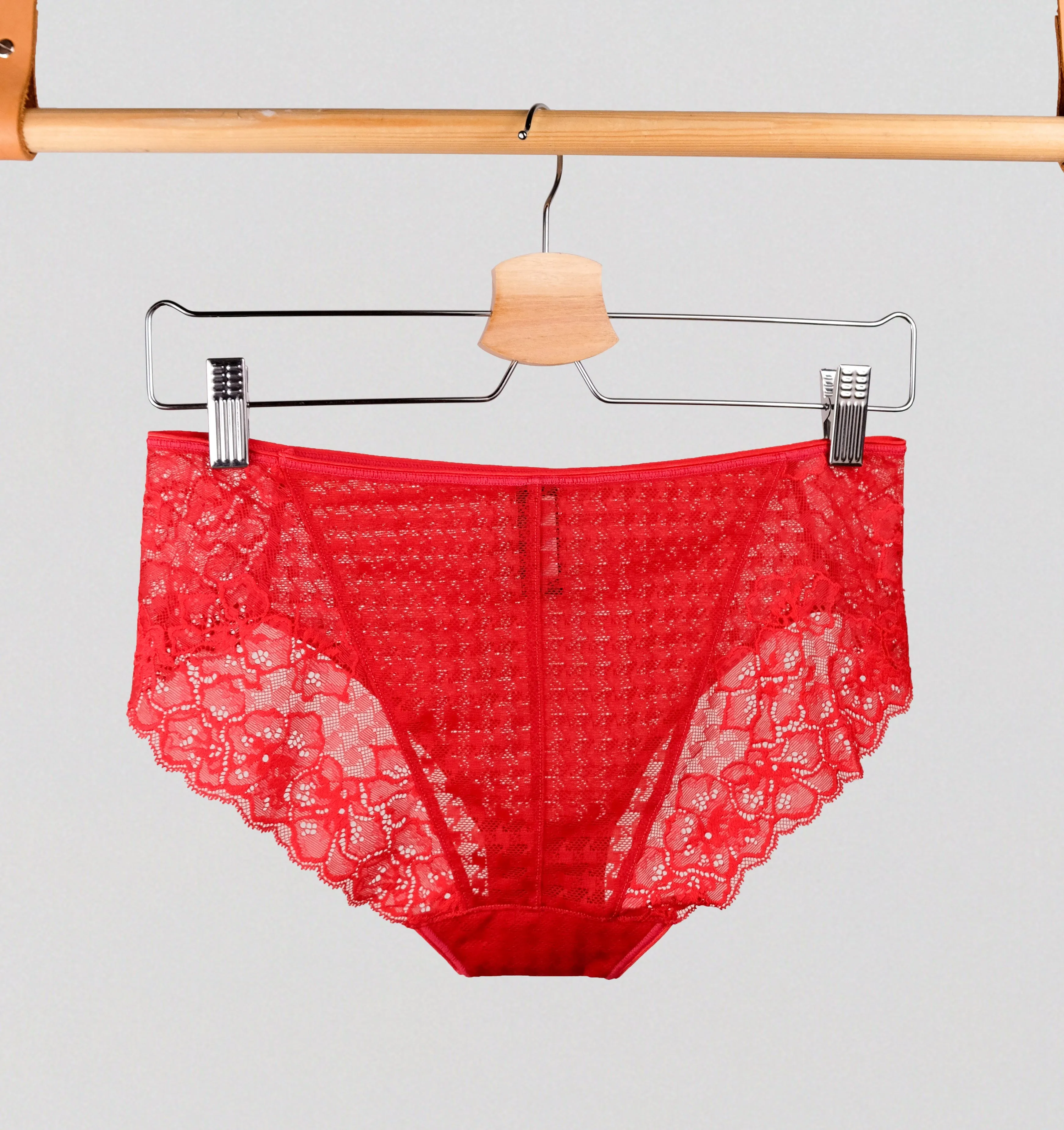 Houndstooth & floral lace french knicker [Poppy Red]