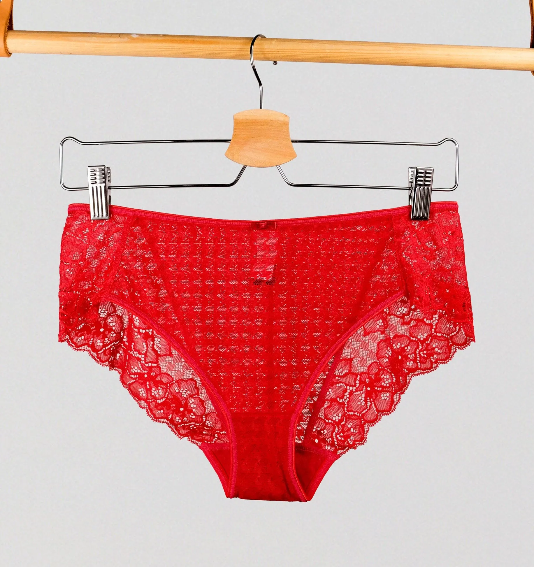 Houndstooth & floral lace french knicker [Poppy Red]