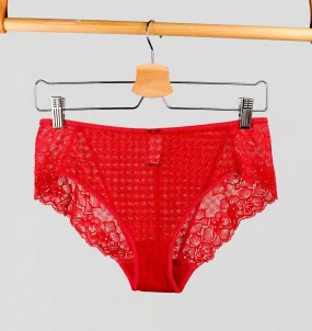 Houndstooth & floral lace french knicker [Poppy Red]