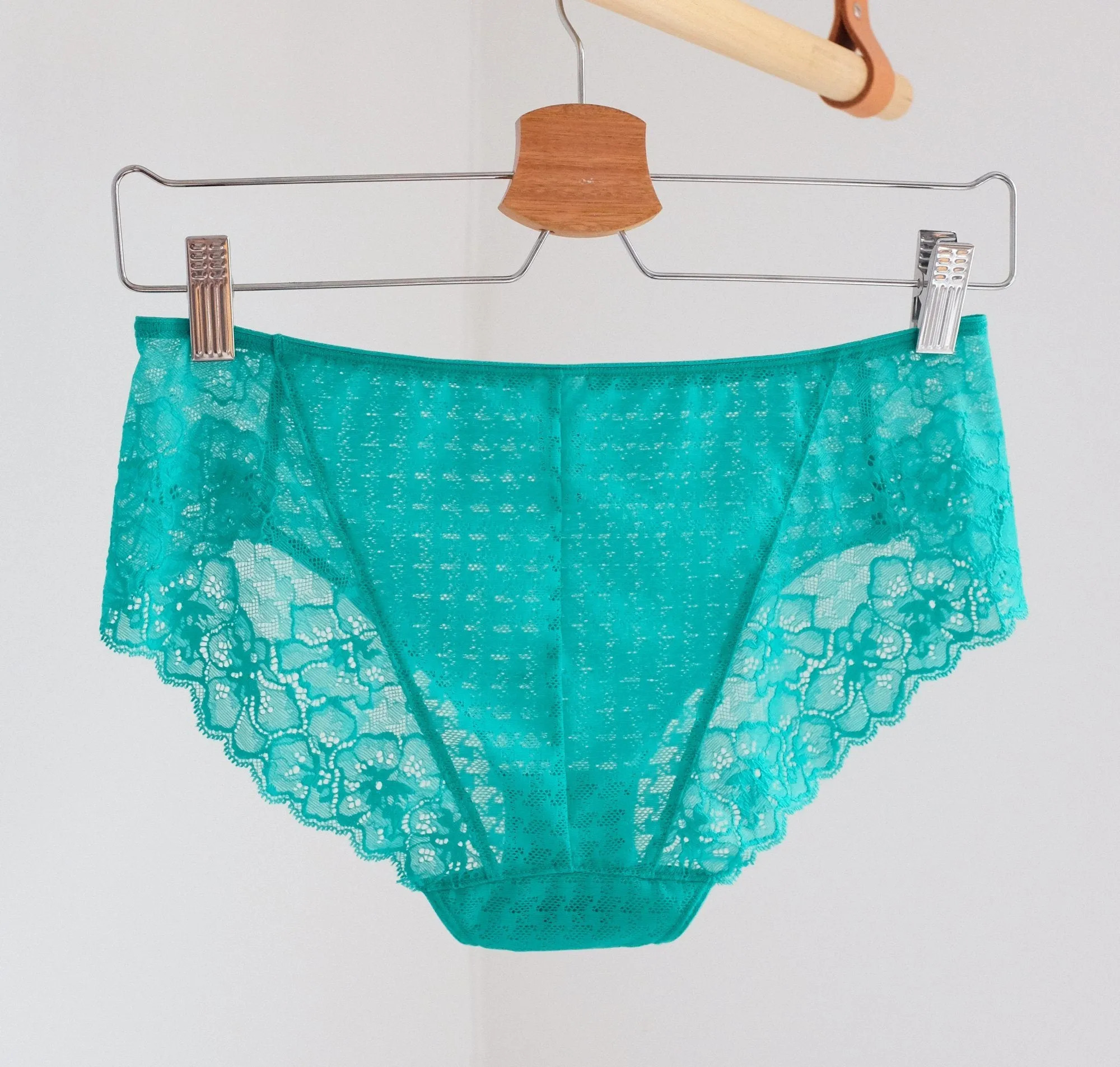 Houndstooth & floral lace french knicker [Ultramarine]