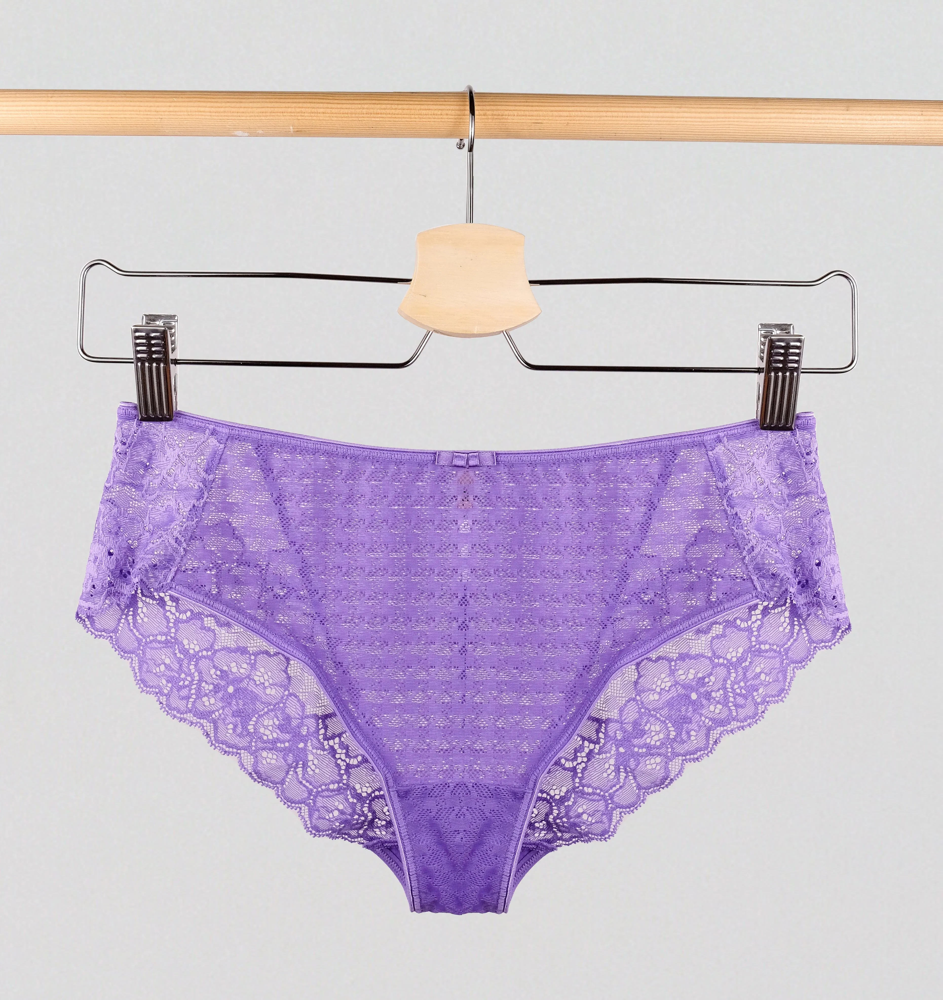 Houndstooth & floral lace french knicker [Violet]