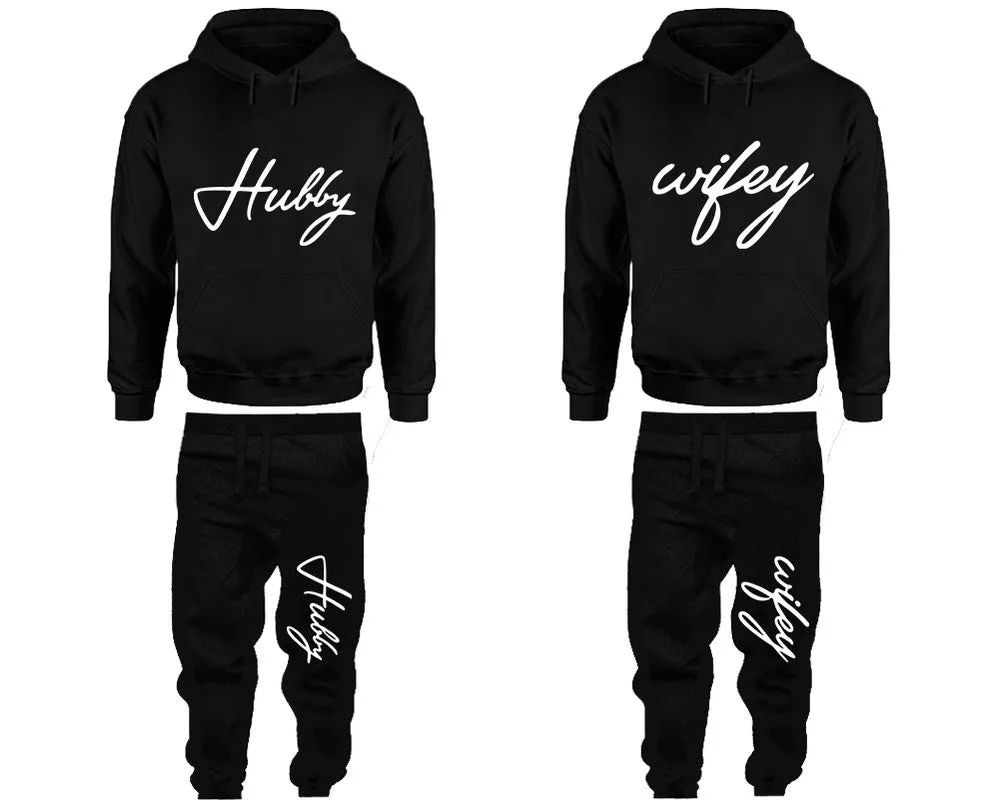 Hubby Wifey Matching Couple Hoodies and Jogger Pants.