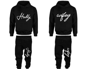 Hubby Wifey Matching Couple Hoodies and Jogger Pants.