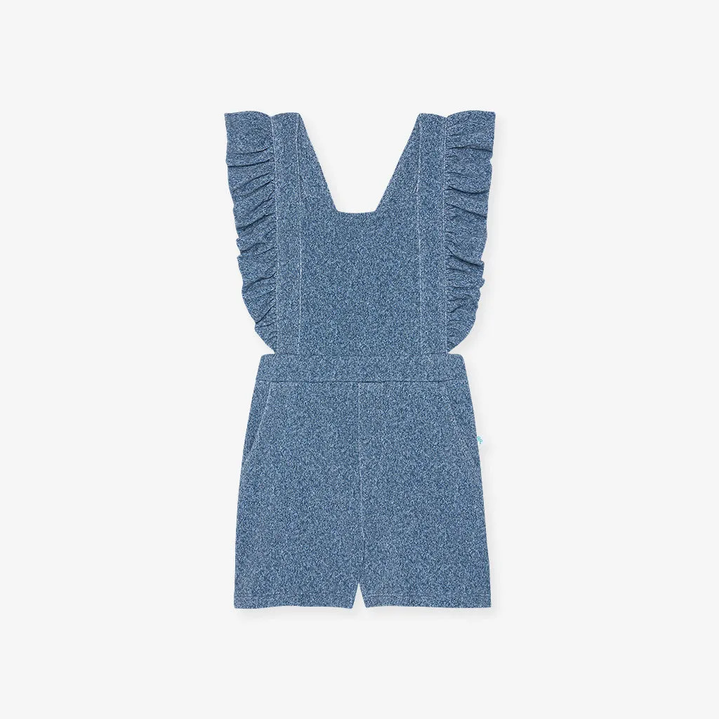 Indigo Denim French Terry Short Overalls