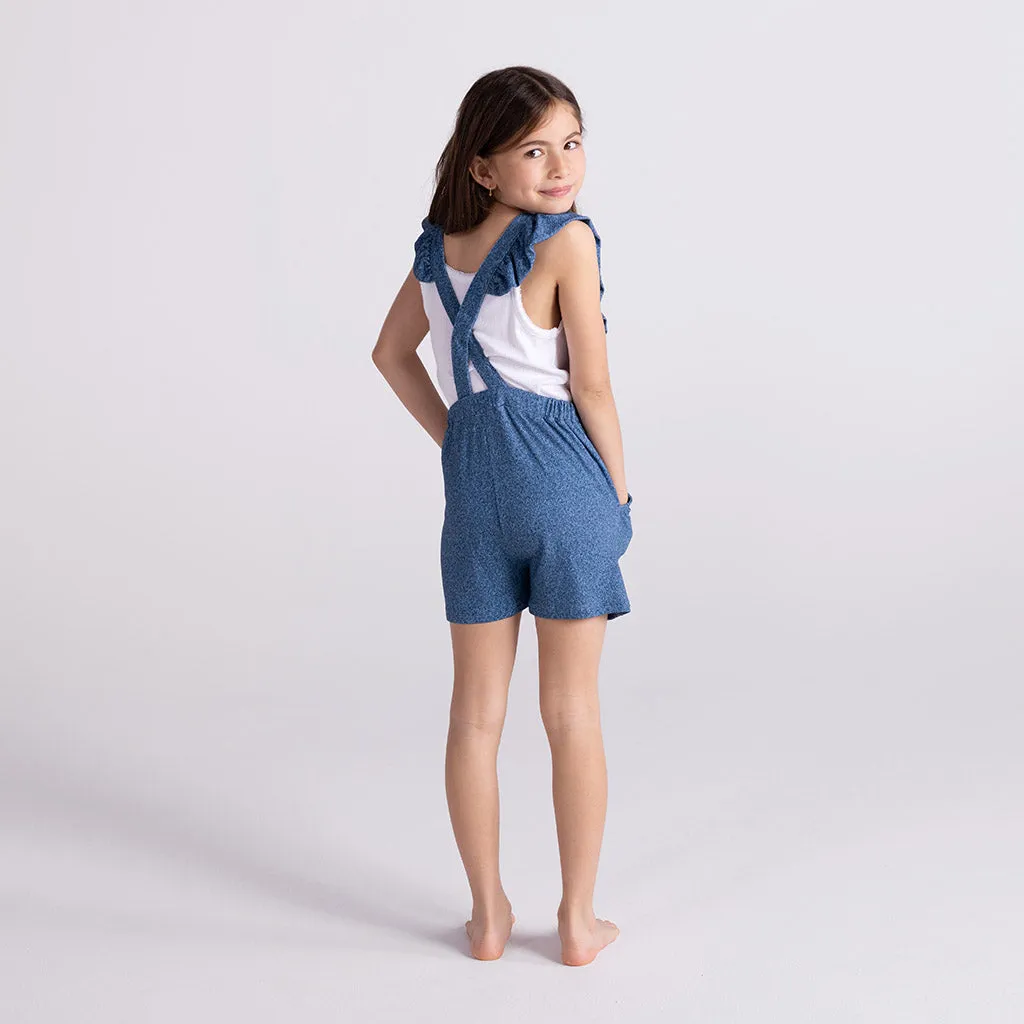 Indigo Denim French Terry Short Overalls