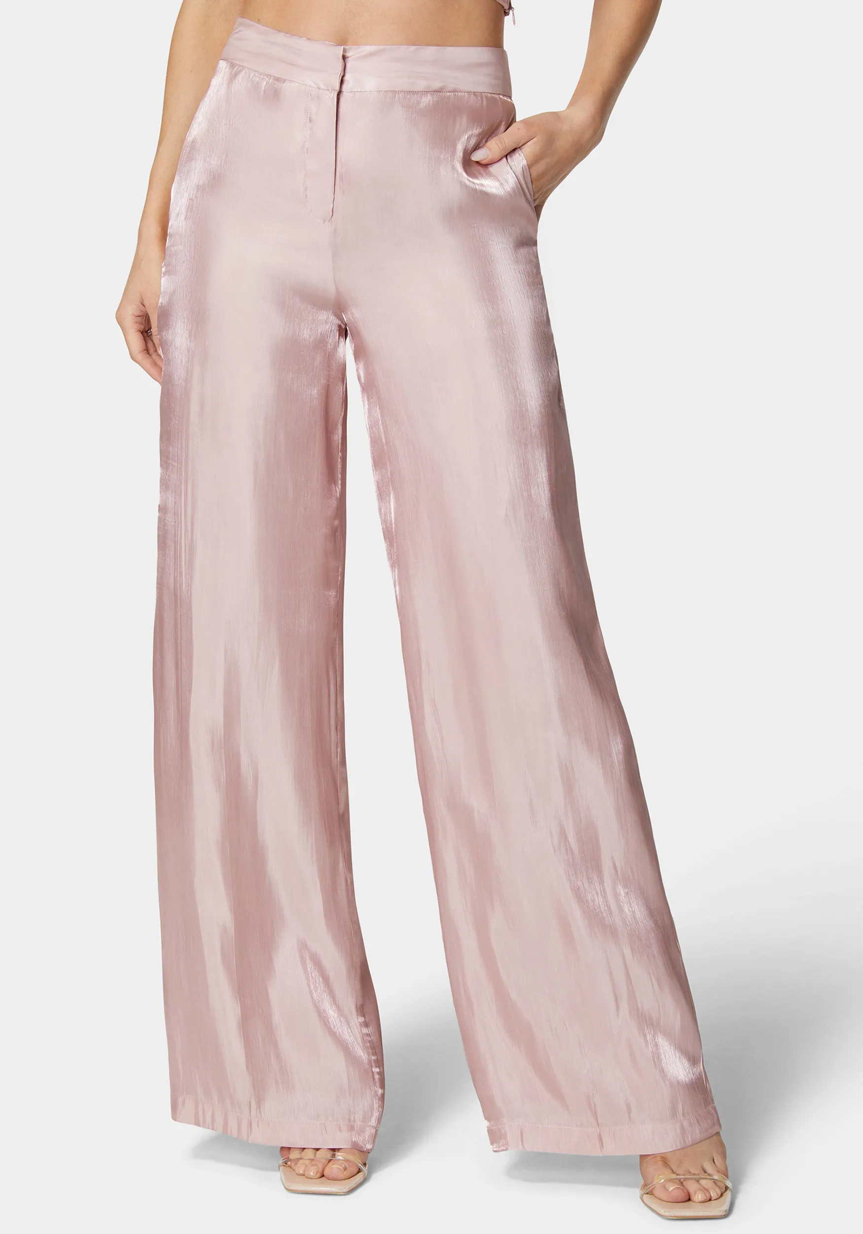 Iridescent Satin High Waist Palazzo Leg Pants