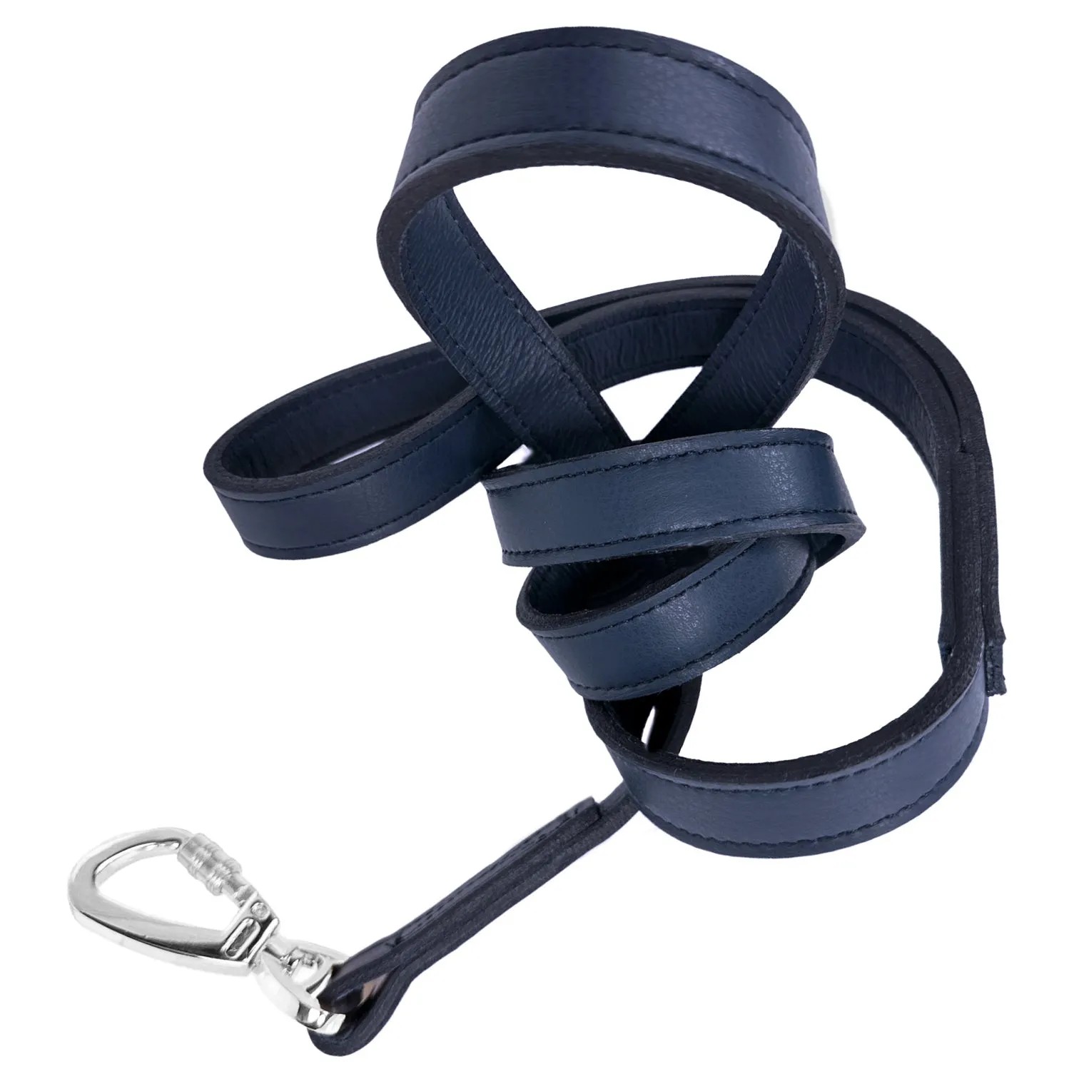 Italian French Navy Leather Dog Leash in Nickel