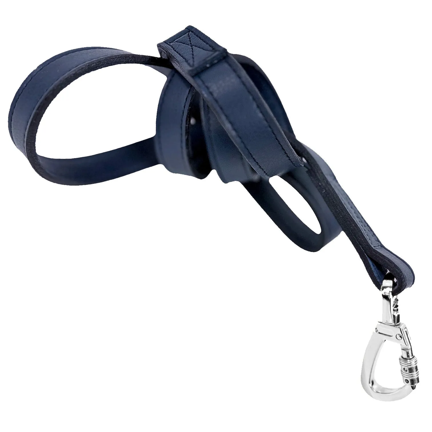 Italian French Navy Leather Dog Leash in Nickel