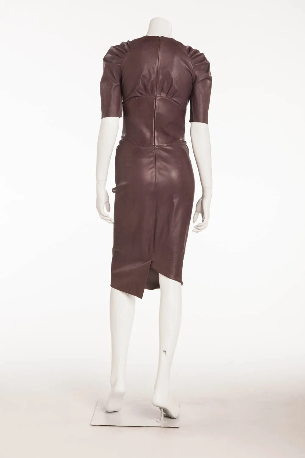 JItrois - "Monceau" -Burgundy Fitted Short Sleeve Leather Stretch Lambskin Dress - FR 38