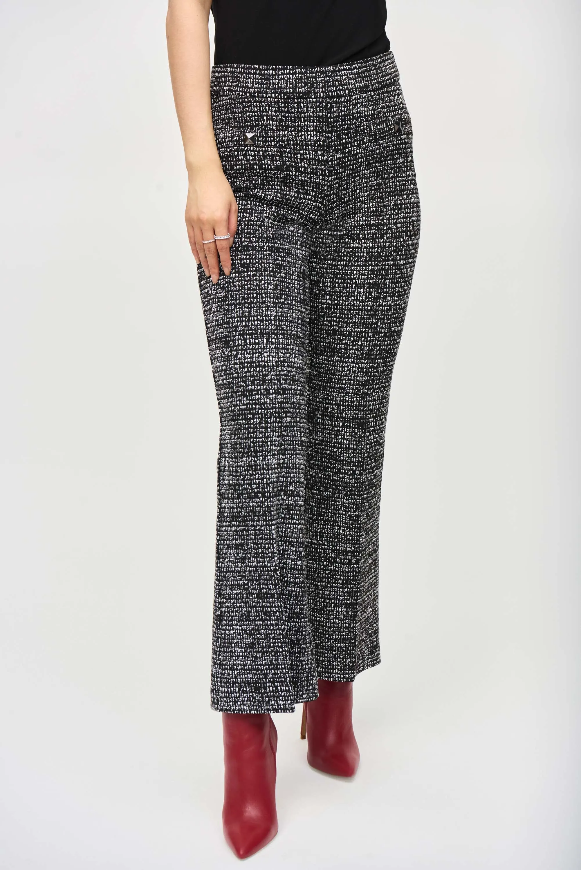 Joseph Ribkoff Jacquard Knit Pants 243047 - Black/ Off White