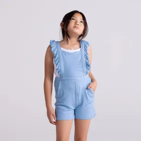 Light Blue Denim French Terry Short Overalls