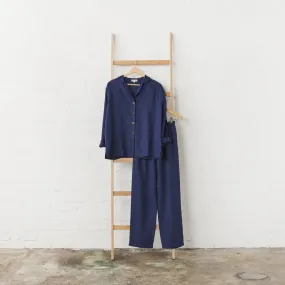 Linen Pyjama Set in Navy