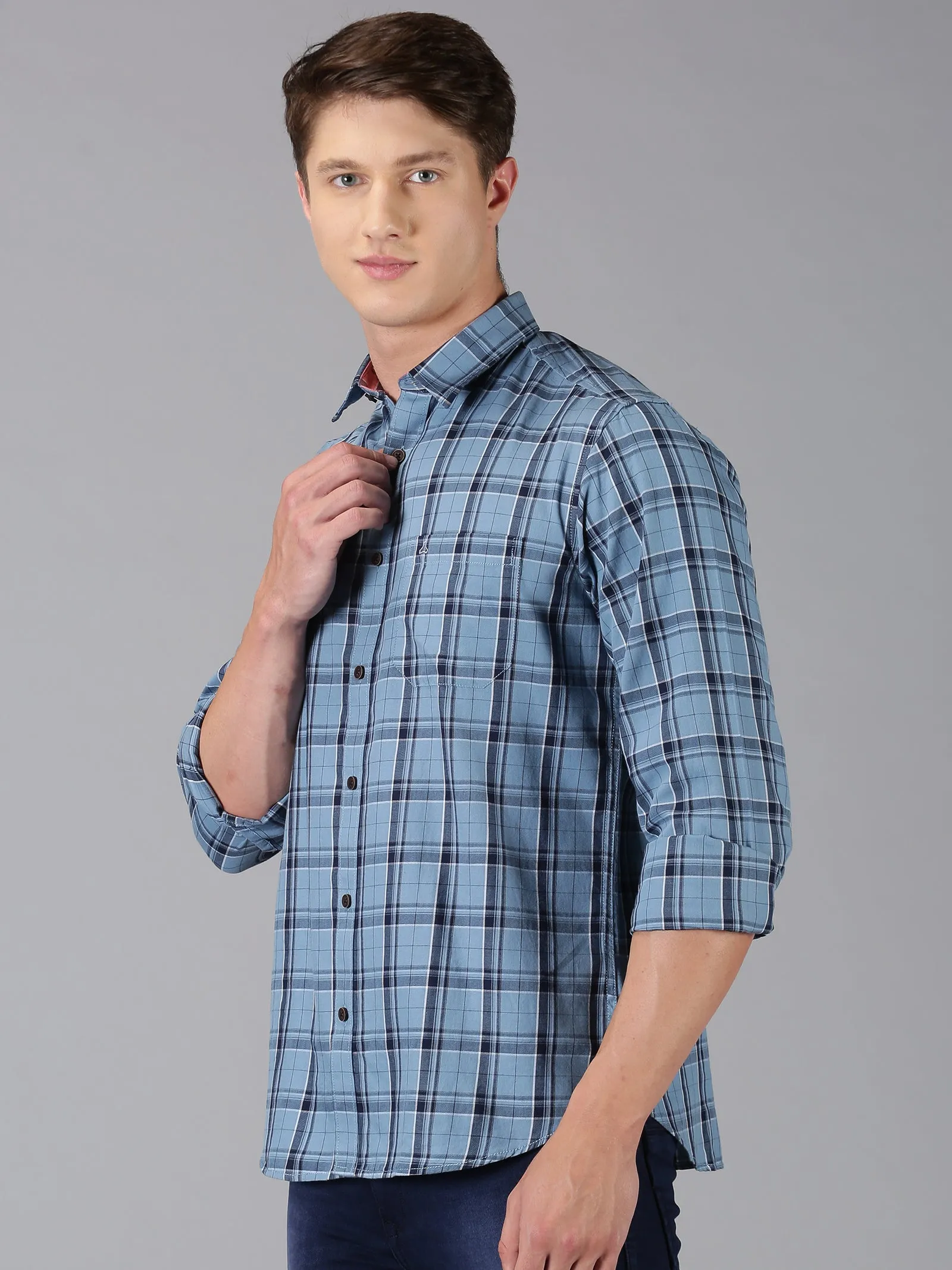 MEN'S BLUE CHECK SLIM FIT SHIRT