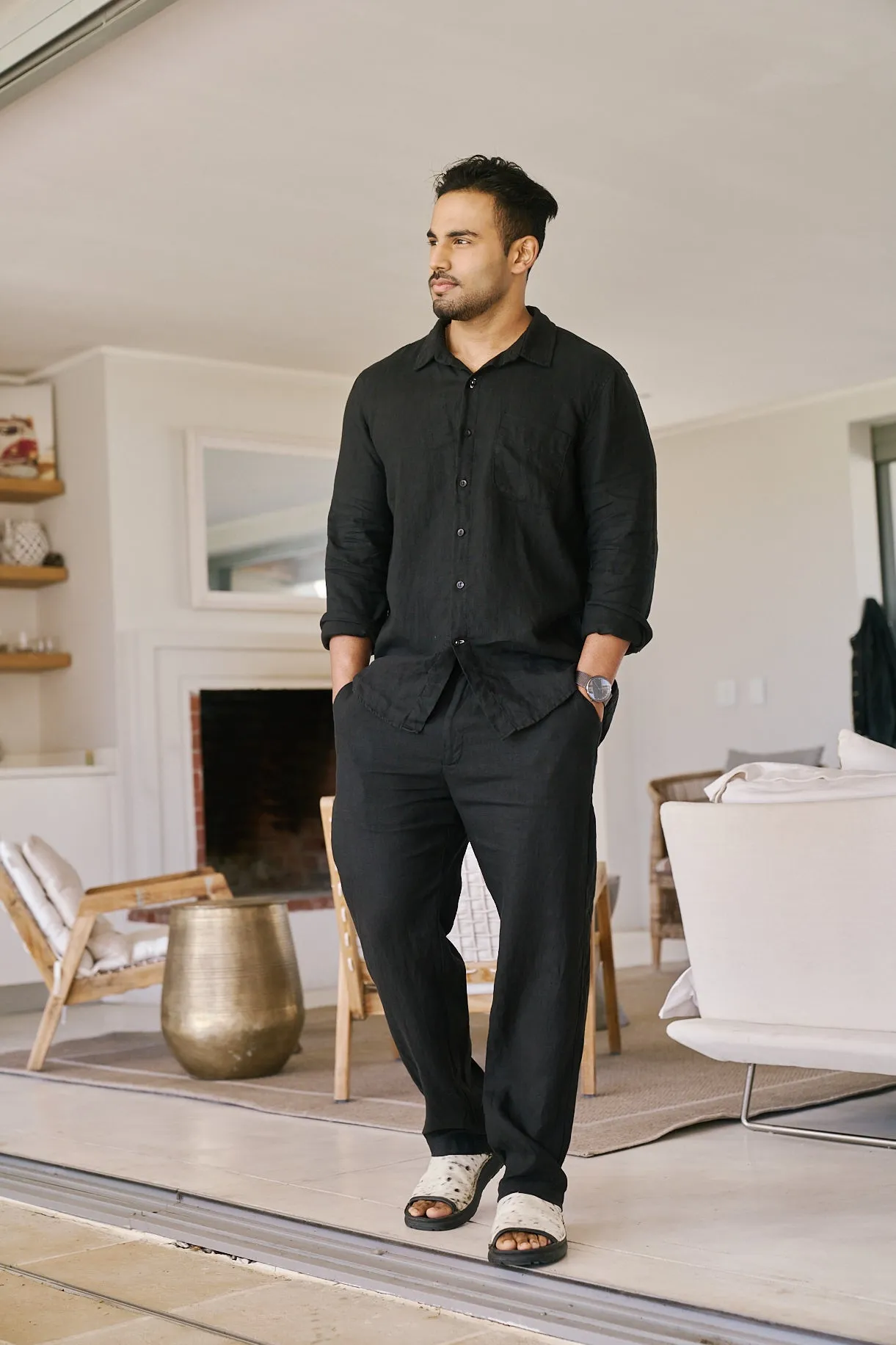 Mens Classic Linen Pants | Black