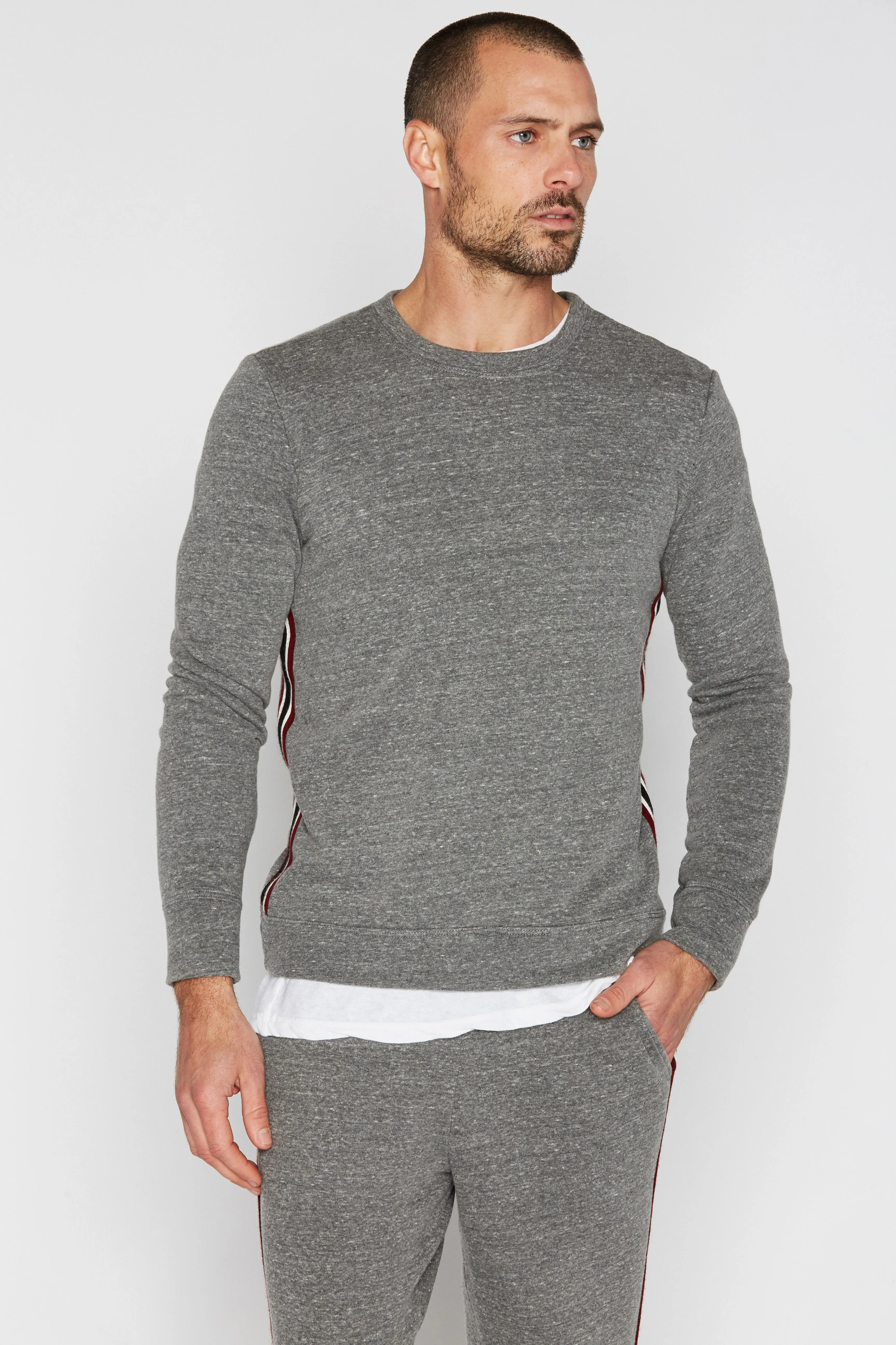 Men's French Terry Side Stripe Crew Neck Sweatshirt