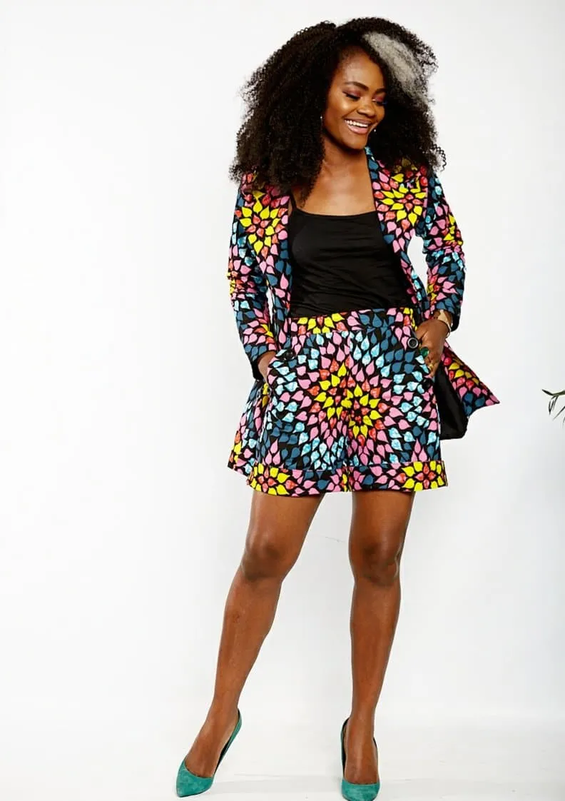 New In Jenny African Ankara Print Jacket and Shorts Set