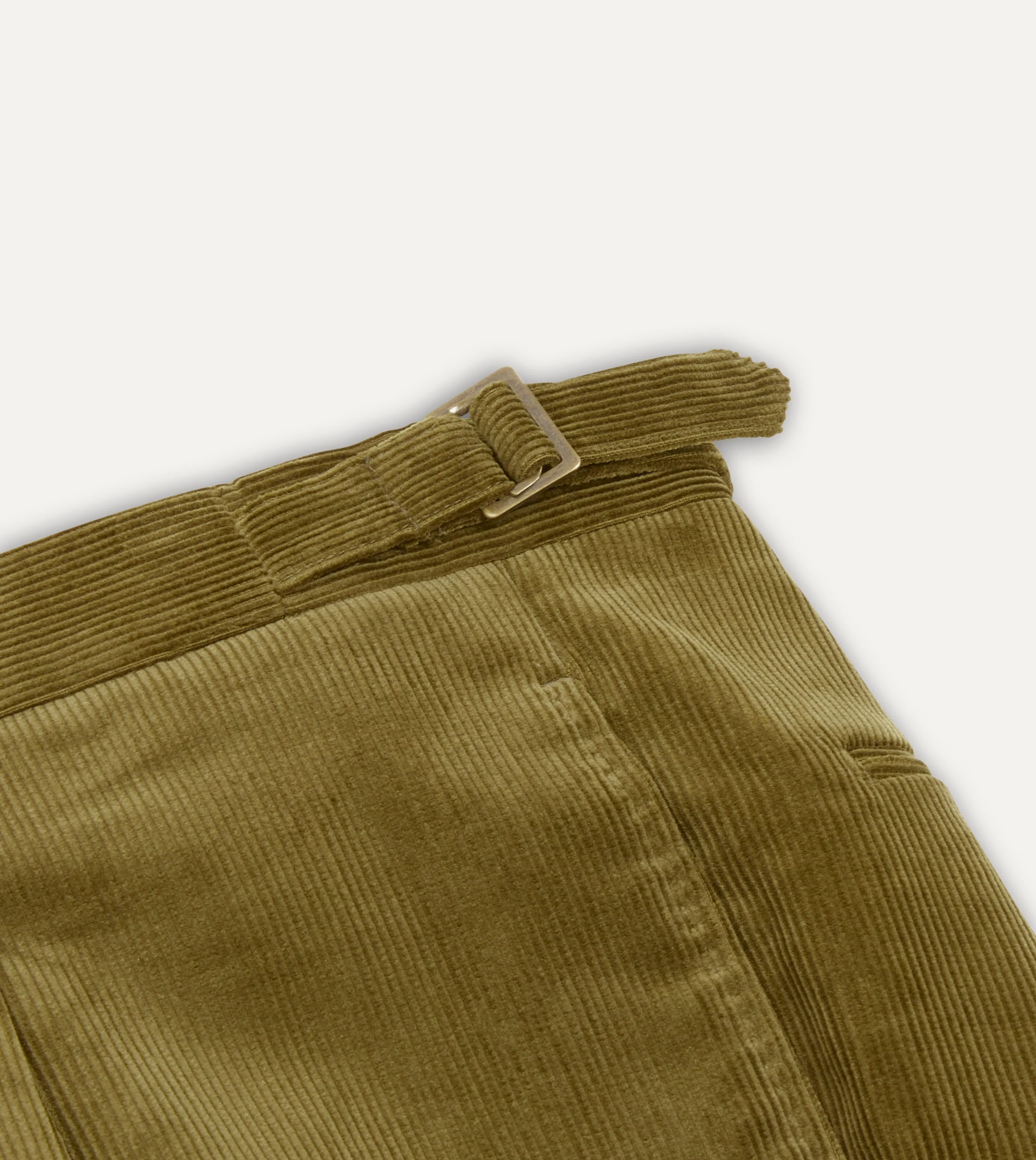 Olive Mid-Wale Corduroy Single Pleat Trouser