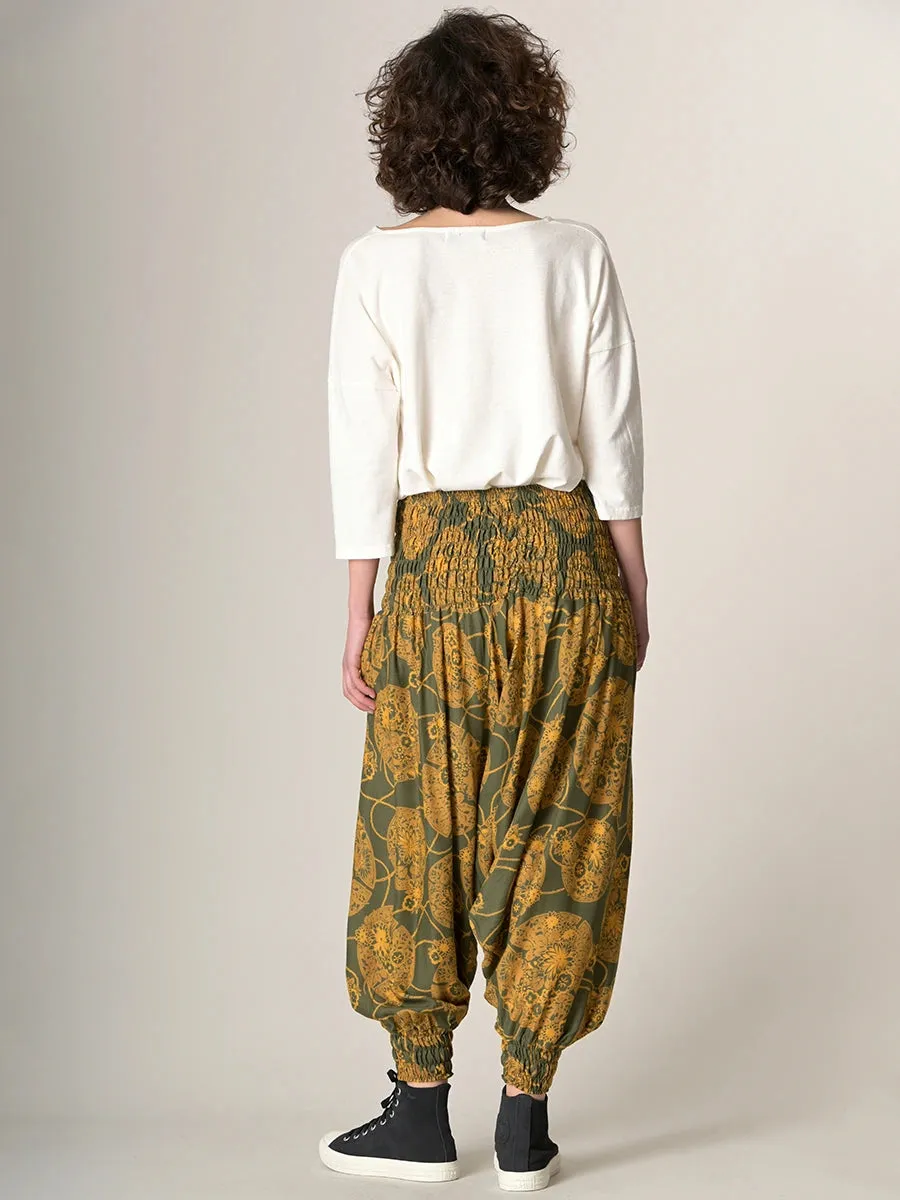 Oriental Flower Harem Pants - Low Crotch