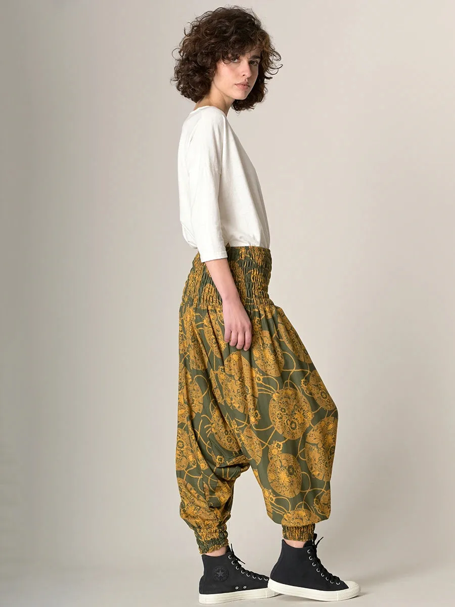 Oriental Flower Harem Pants - Low Crotch