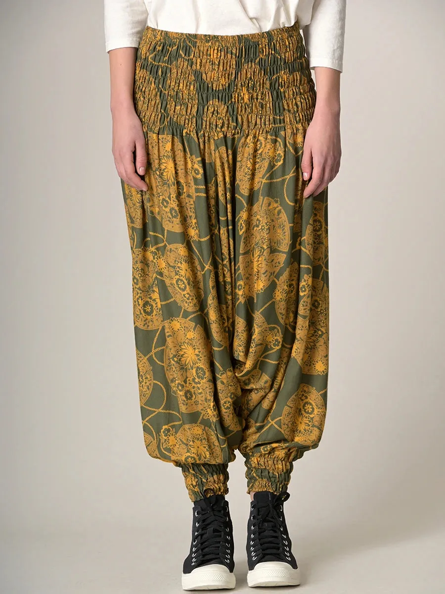 Oriental Flower Harem Pants - Low Crotch