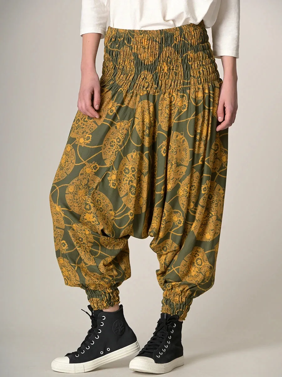 Oriental Flower Harem Pants - Low Crotch