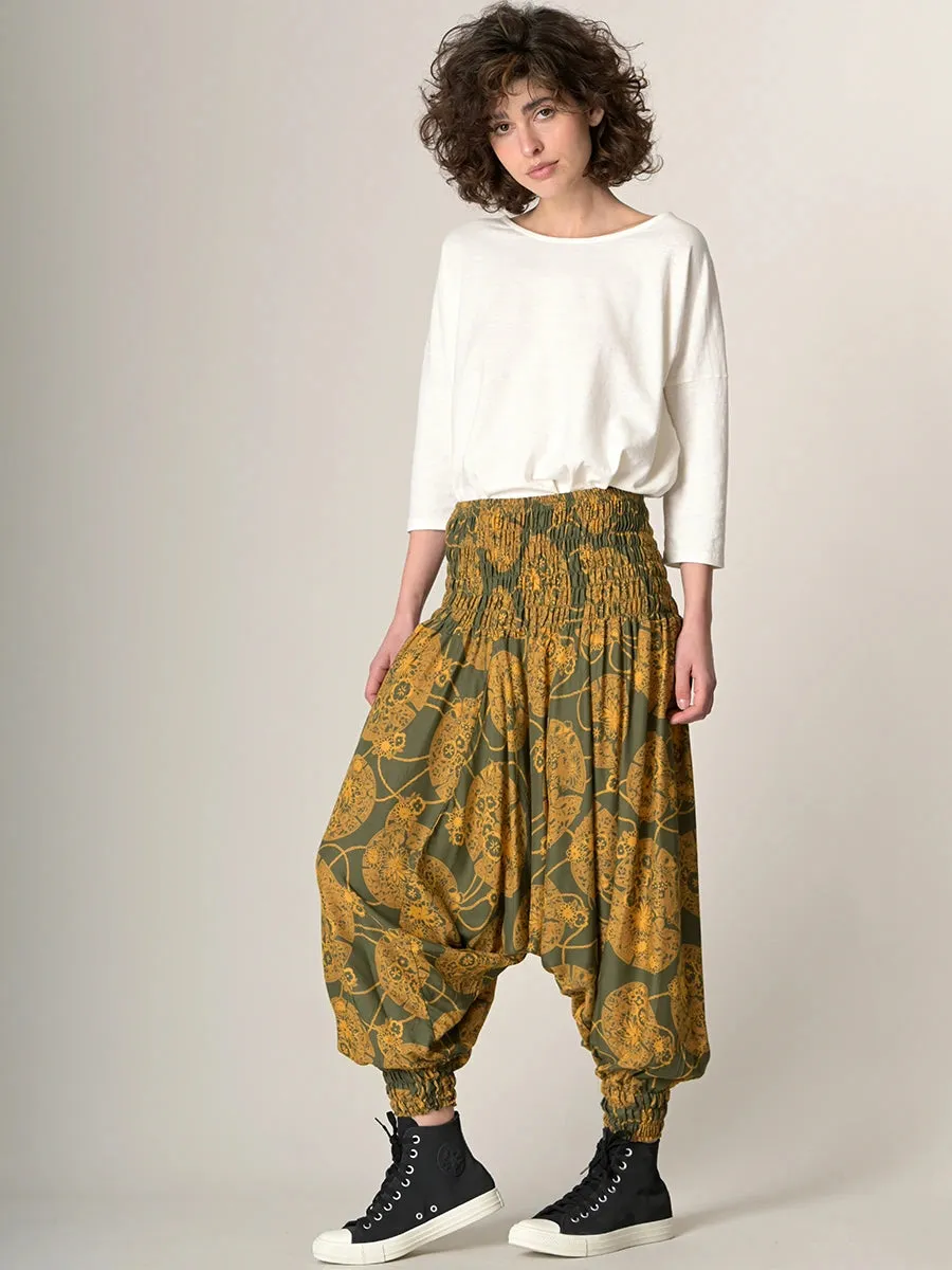 Oriental Flower Harem Pants - Low Crotch