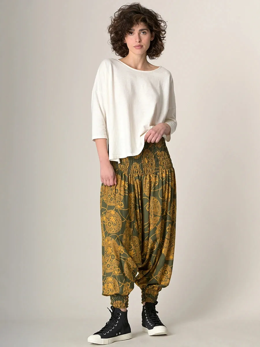 Oriental Flower Harem Pants - Low Crotch