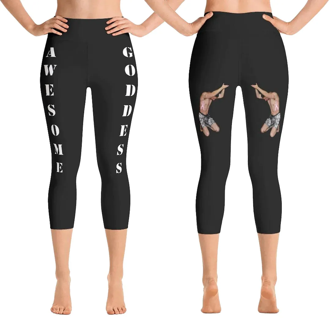 Our best VIRAL capri leggings awesome goddess front 20 colors with white letters