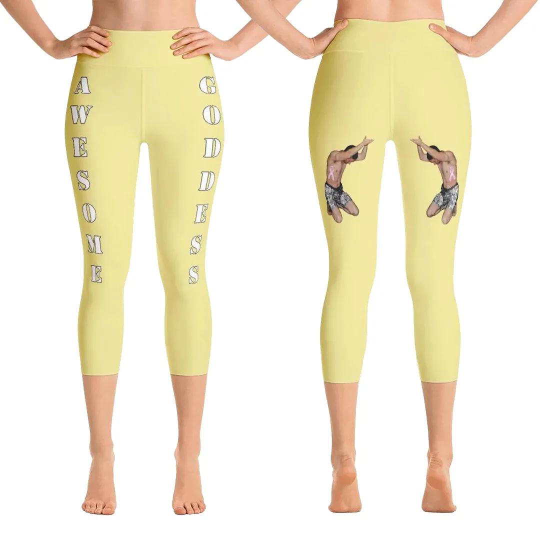 Our best VIRAL capri leggings awesome goddess front 20 colors with white letters