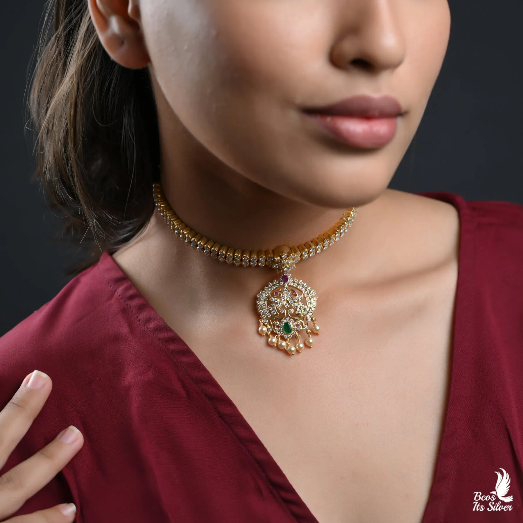 Padmini Diamond-Inspired Closed Setting Attigai Statement Necklace