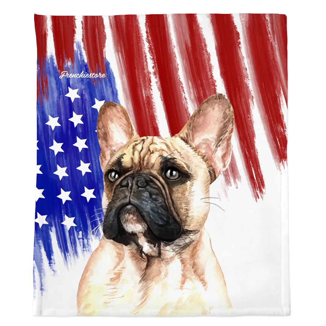 Patriotic French Bulldog Blanket | American dog in Watercolors