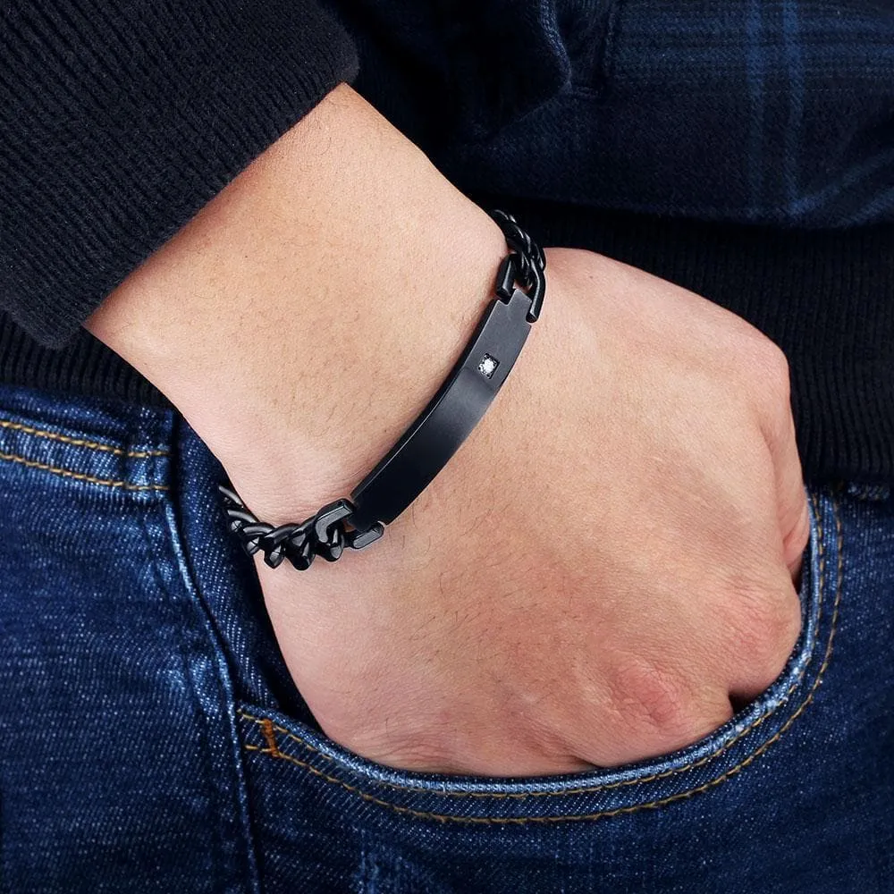 Personalized Engraved Black Nameplate Bracelet for Men