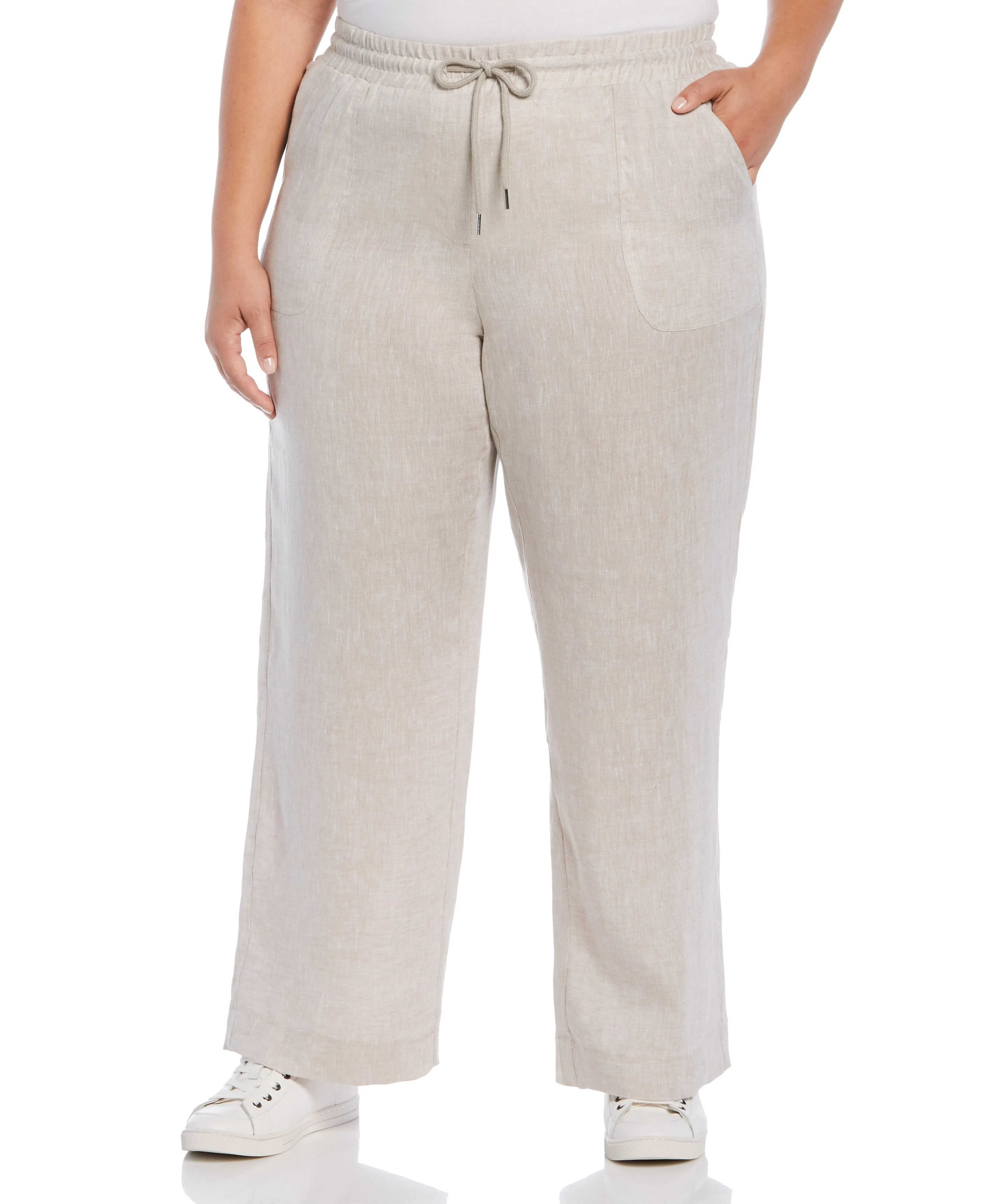 Plus Size Wide Leg Drawstring Linen Pant