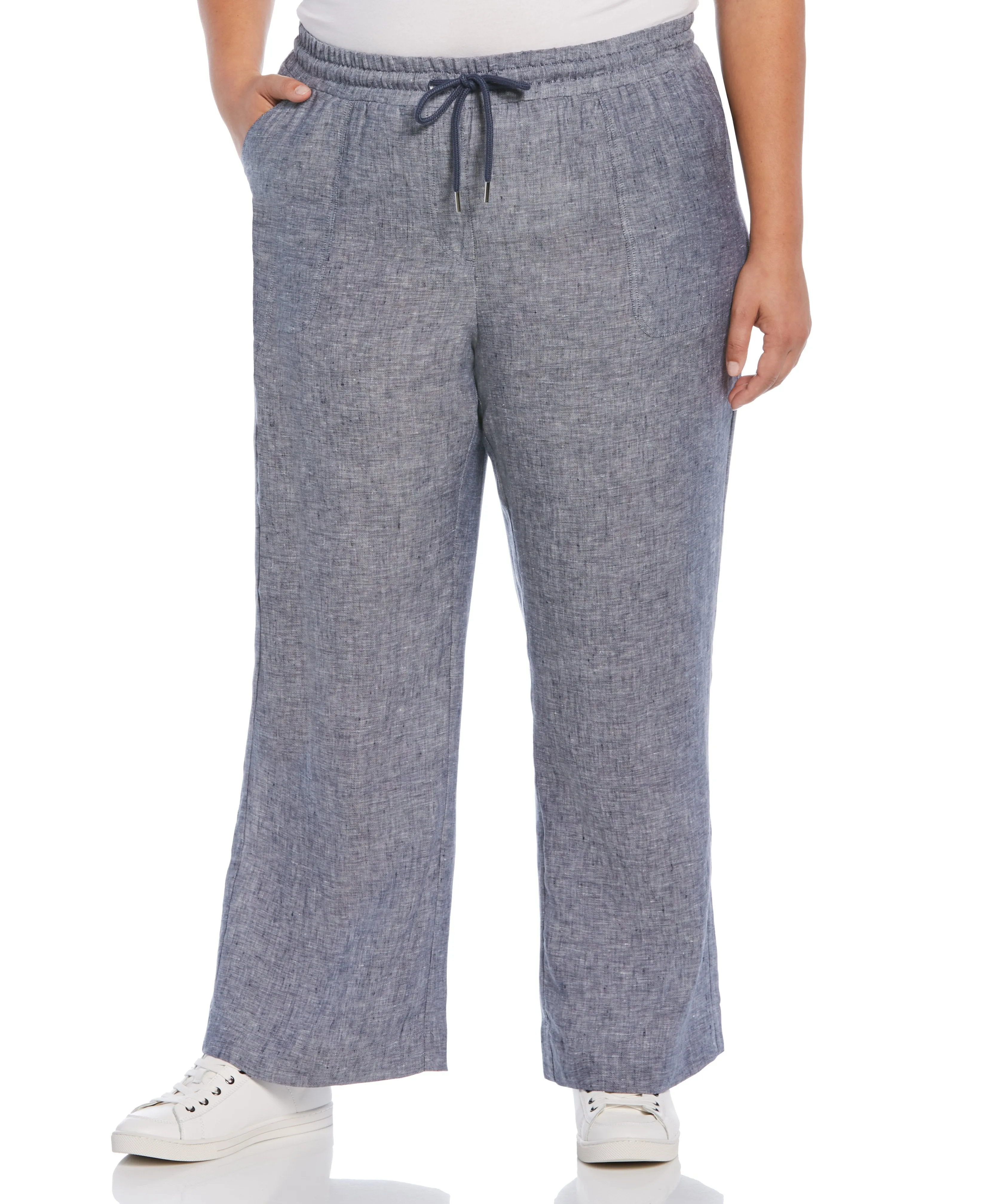 Plus Size Wide Leg Drawstring Linen Pant