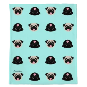 Pug Blanket | Different Pug dogs on Aqua