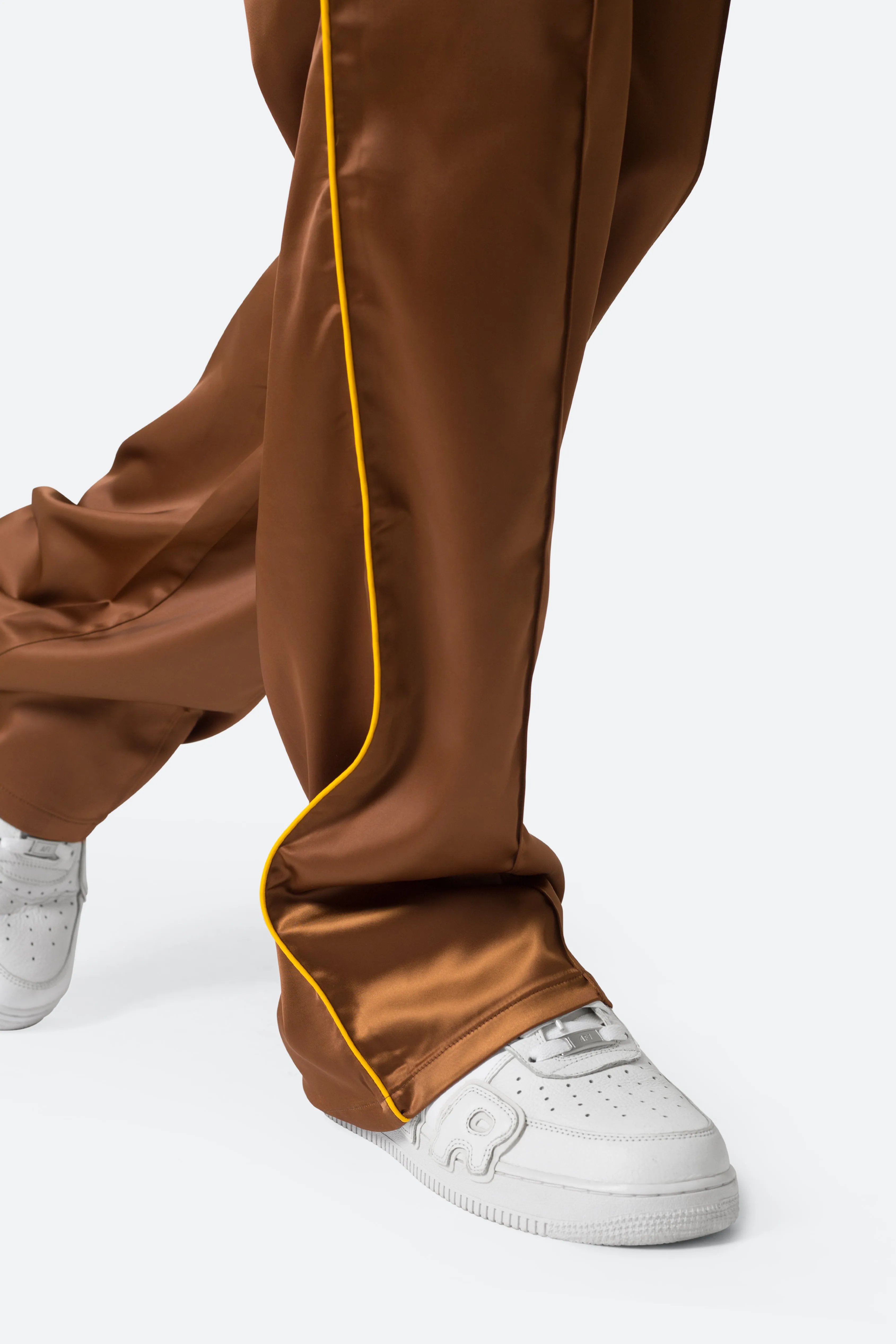 Satin Stacked Pants - Brown