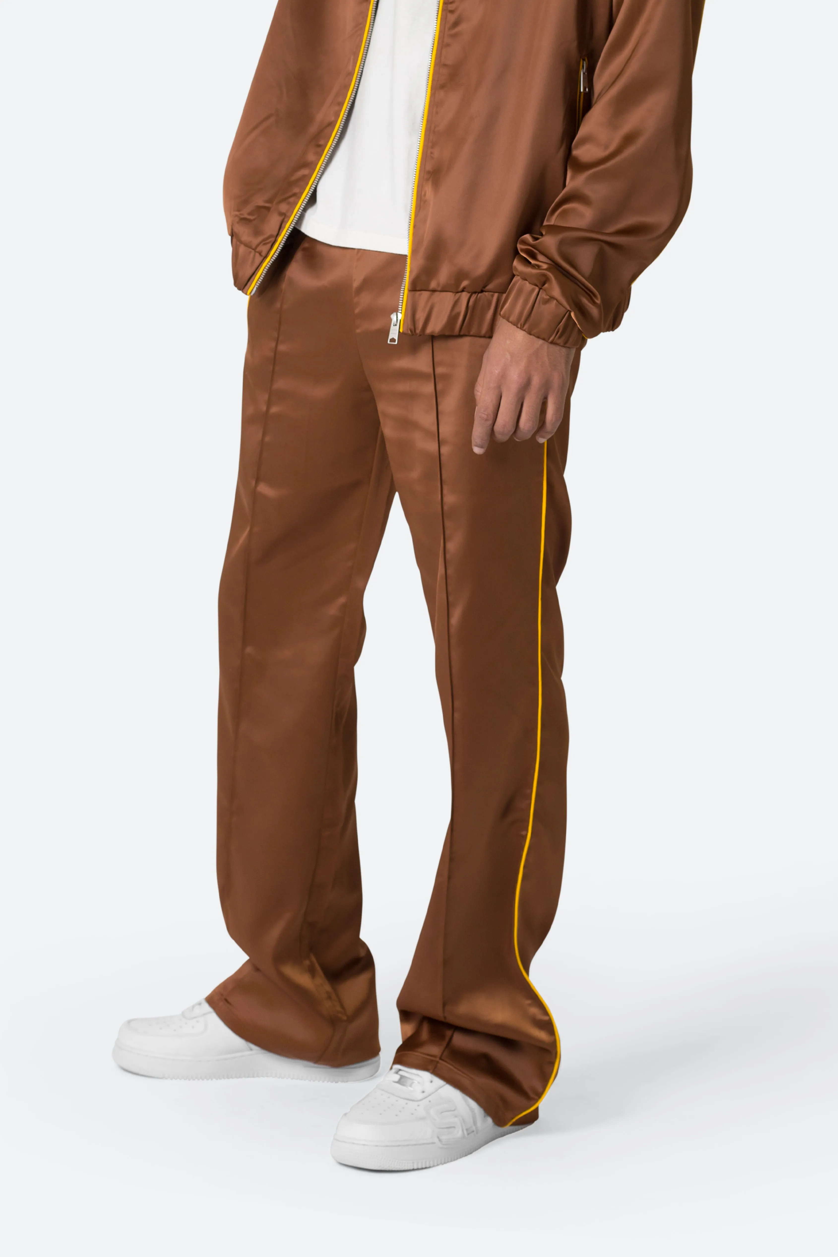 Satin Stacked Pants - Brown