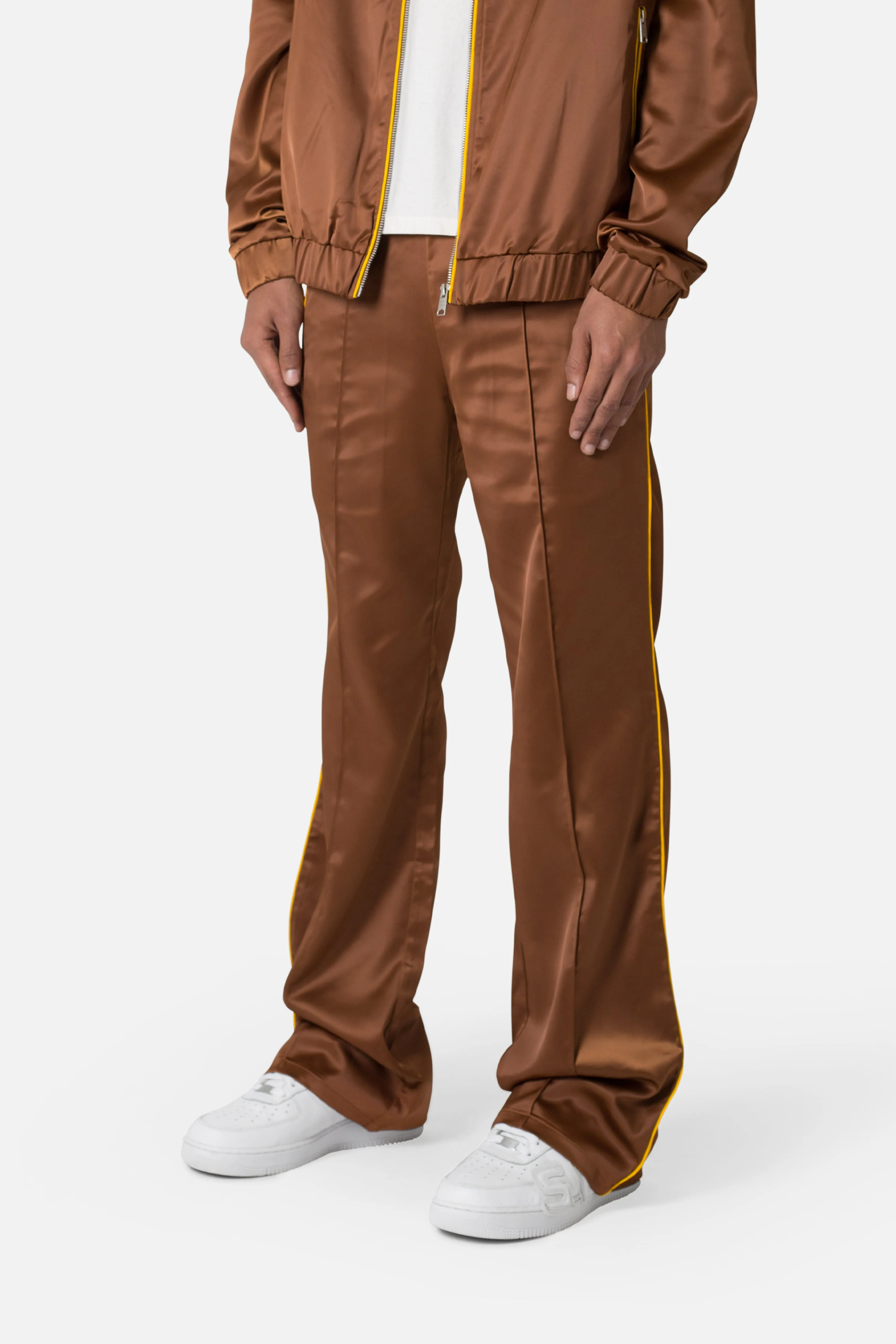 Satin Stacked Pants - Brown