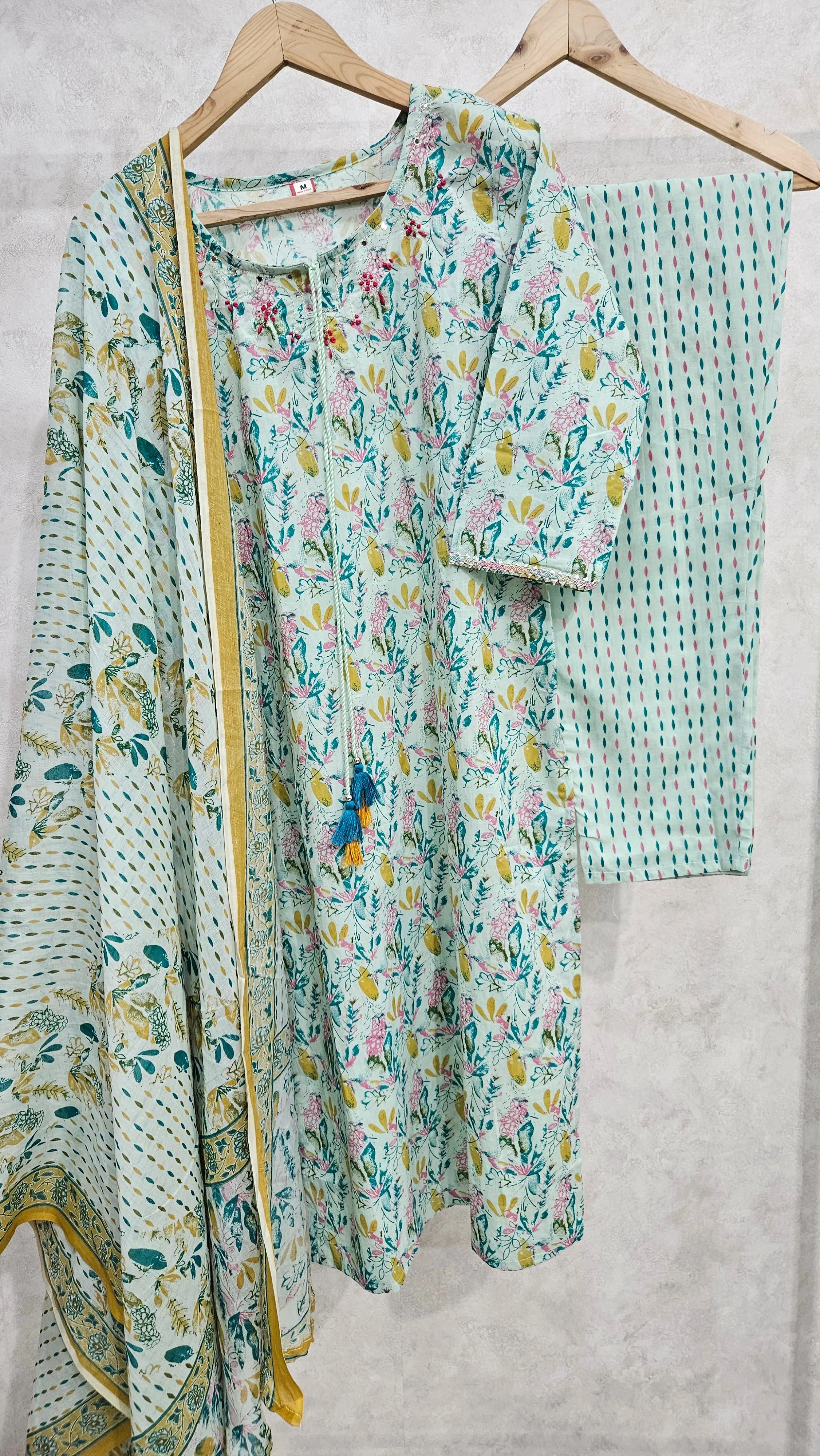 SEA GREEN COTTON KURTA SET