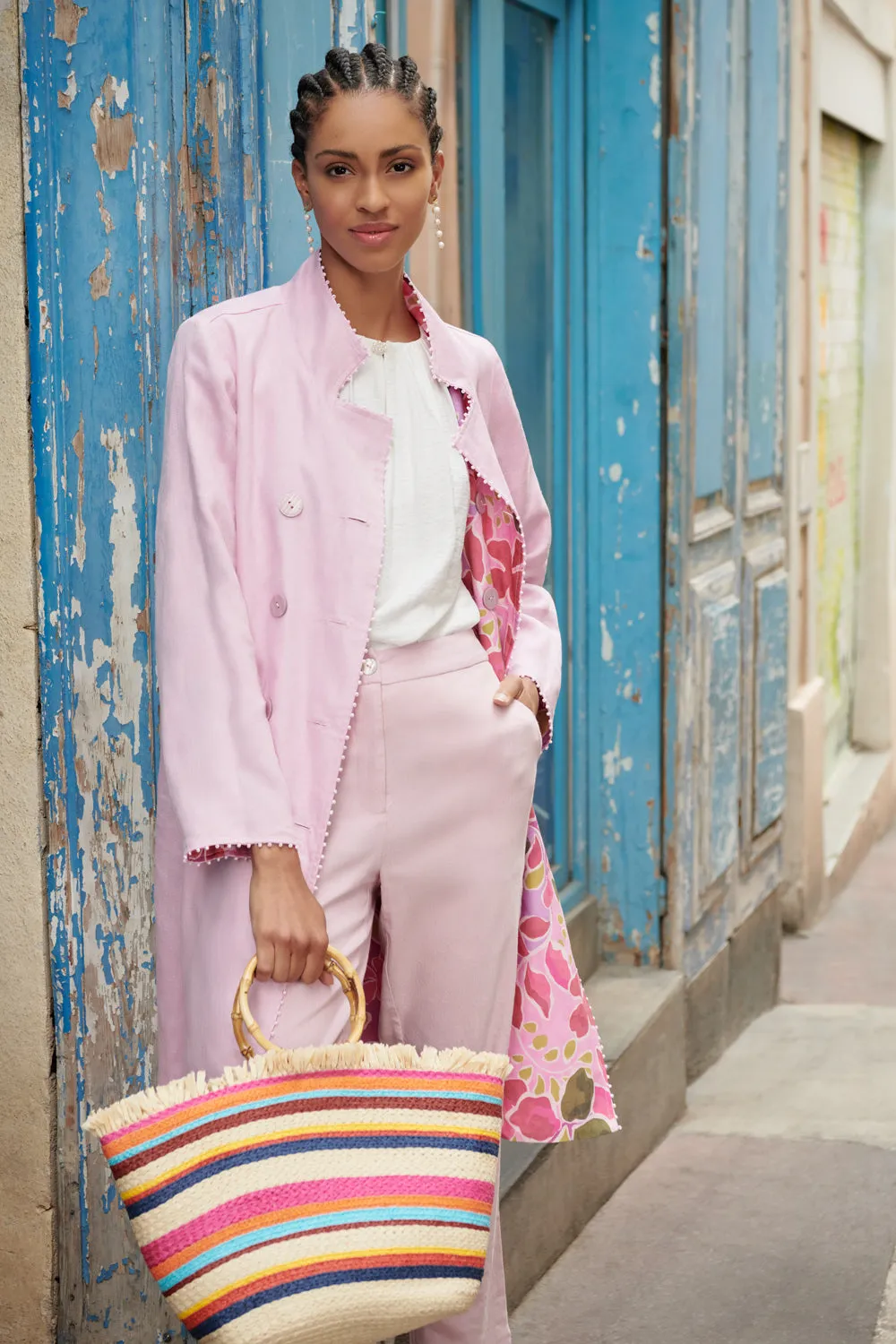 Tab Detail Linen Pant - Pink Lilac