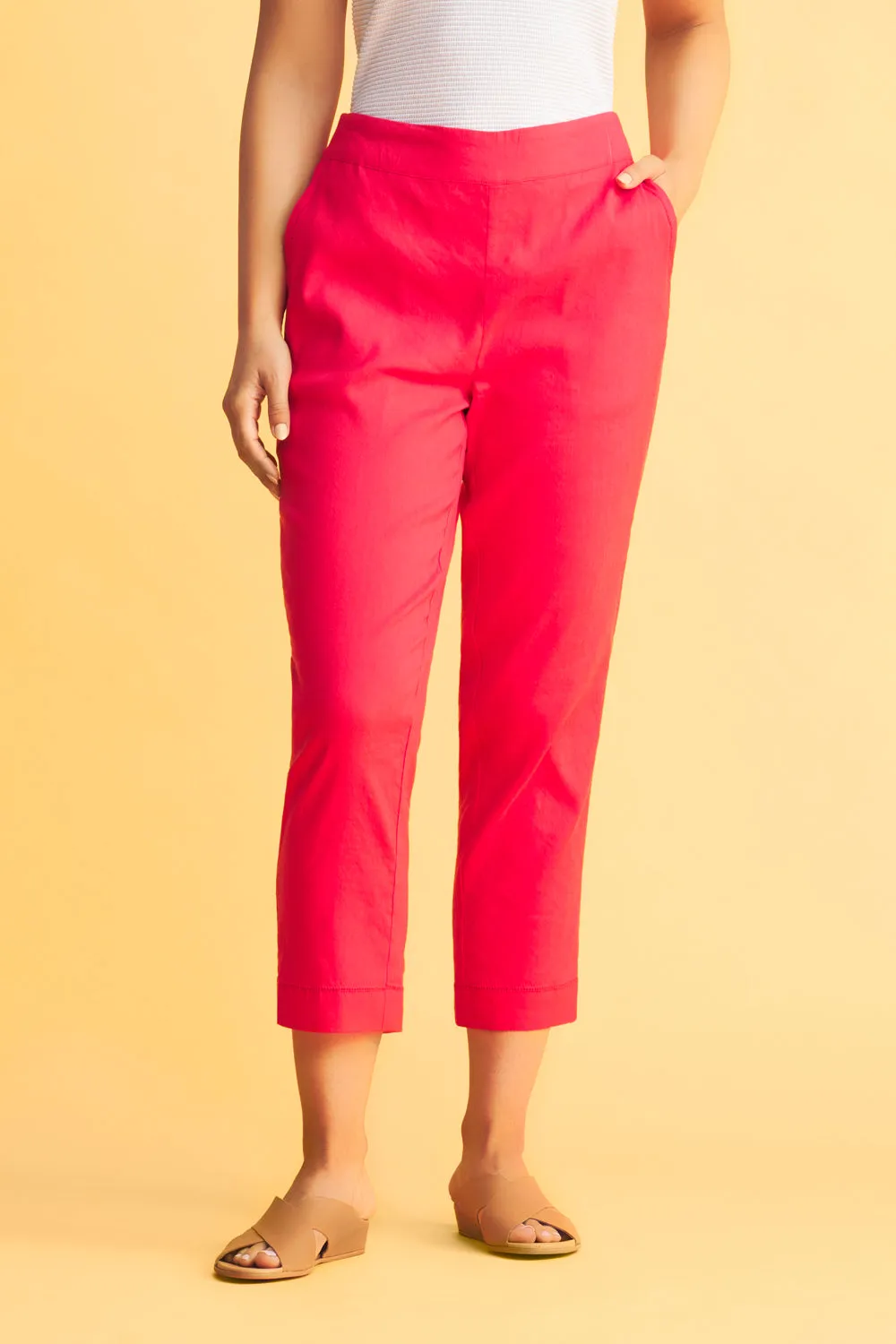 Tab Detail Tapered Pant - Hibiscus