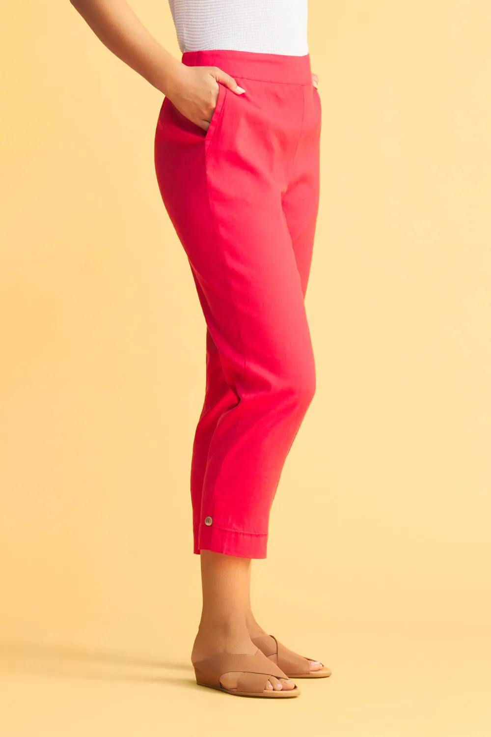 Tab Detail Tapered Pant - Hibiscus